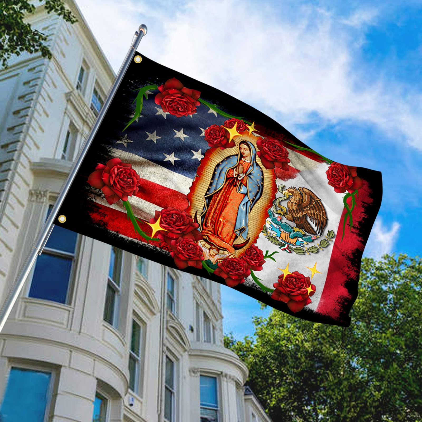 Bandera 3x5 Pies De EE.UU. Y México | Amistad Americana Mexicana | Ideal Para Fiestas Patrias, Eventos Deportivos O Decorar Tu Hogar