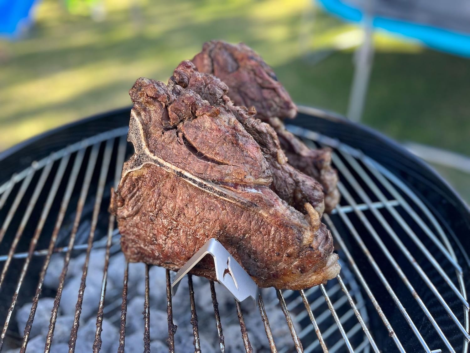 & Grill Stainless Steel Rack Stand for Crisping up Fat on T-Bone, Steak, Ribs and Chops Without Overcooking Meat - Holds 4 Steaks of up to 1.5" - Perfect BBQ, Grill and Smoker Accessory