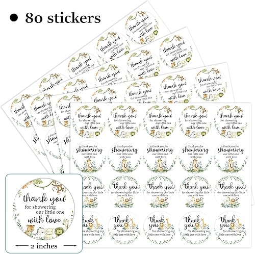 Miniatura 2 de Cgvovgr Juego de 80 calcomanías de agradecimiento para baby shower de aventura en el bosque, encantadores animales del bosque para encantar