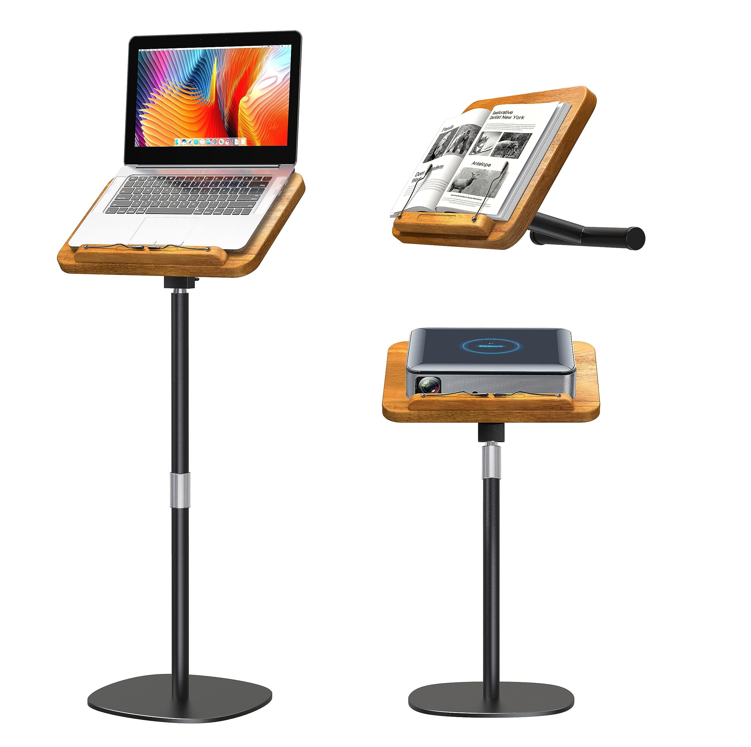 Photo 1 of NAMON Book Stand for Reading, 2-in-1 Book Holders for Reading Hands Free, Made of Wooden and Metal Build, Height Adjustable Floor Holder Stand with Page Paper Clip for Cookbooks, Sheet Music, etc. With T-shaped