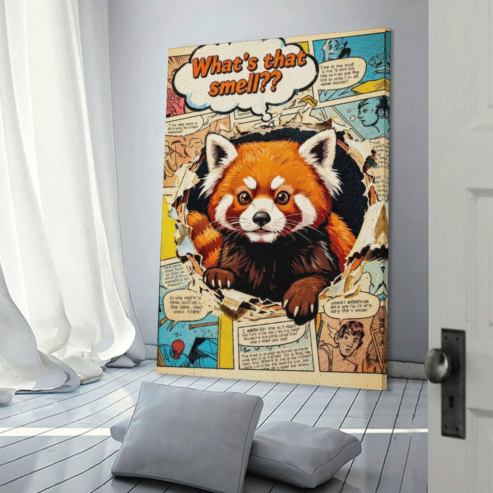 Junmoney Canvas Wall Decor Red Panda Comic Book Page Breakout, 20x30inch(50x75cm), for Living Room, Bedroom, Office Or Hallway, Stylish Home Artwork for Focal Walls
