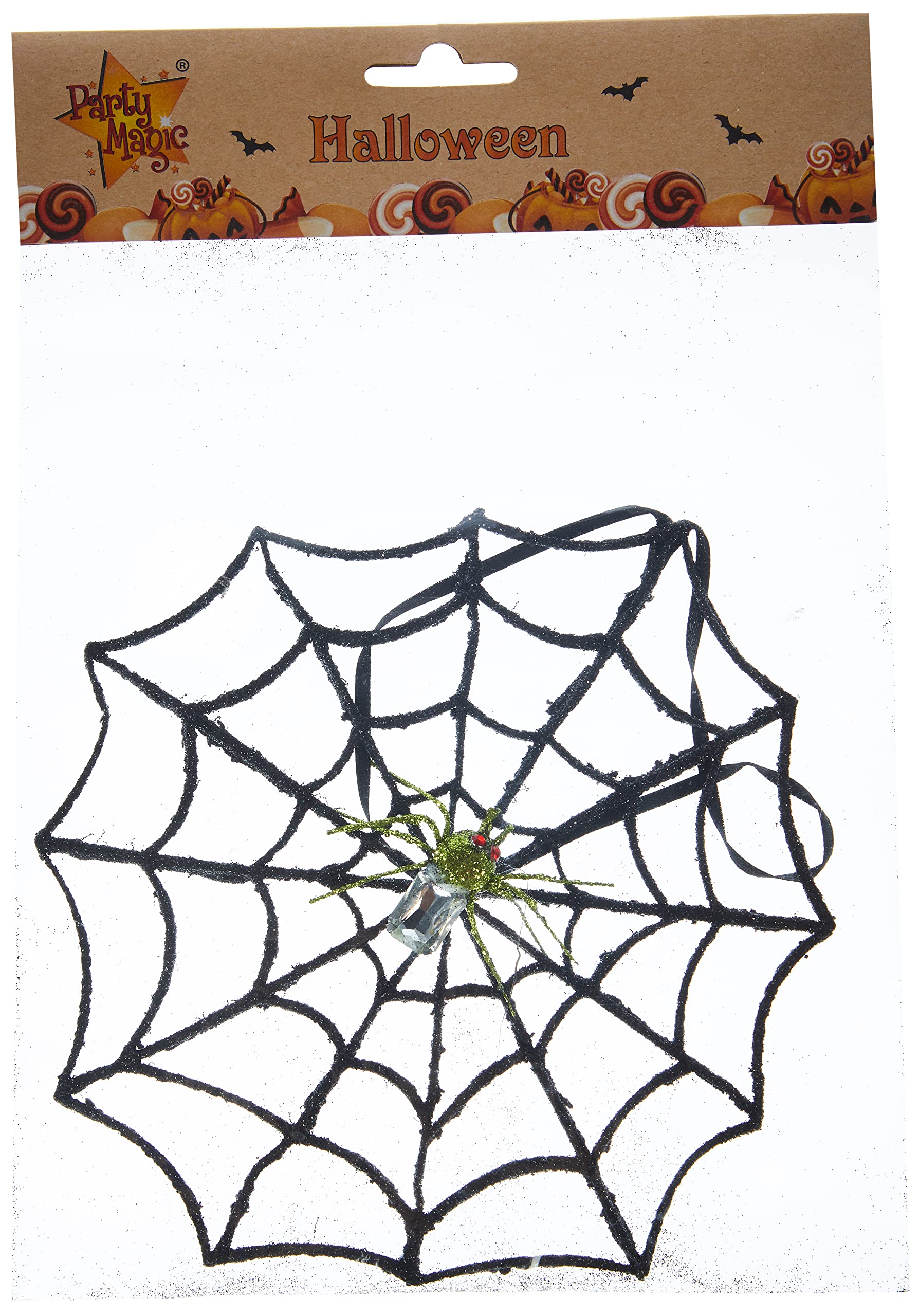 Halloween Glitter Spider Web Black 18cm