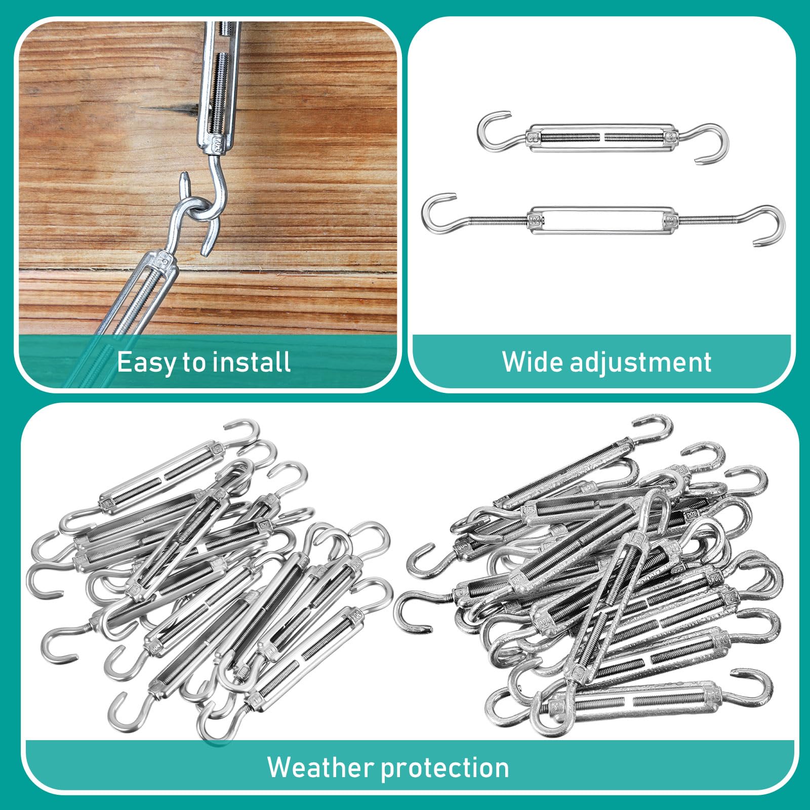Therwen Tenditori M5 in acciaio inox 304, resistenti, per cavi e funi metalliche, fai da te, per appendere foto da giardino, recinzioni, cancelli, tende, corde