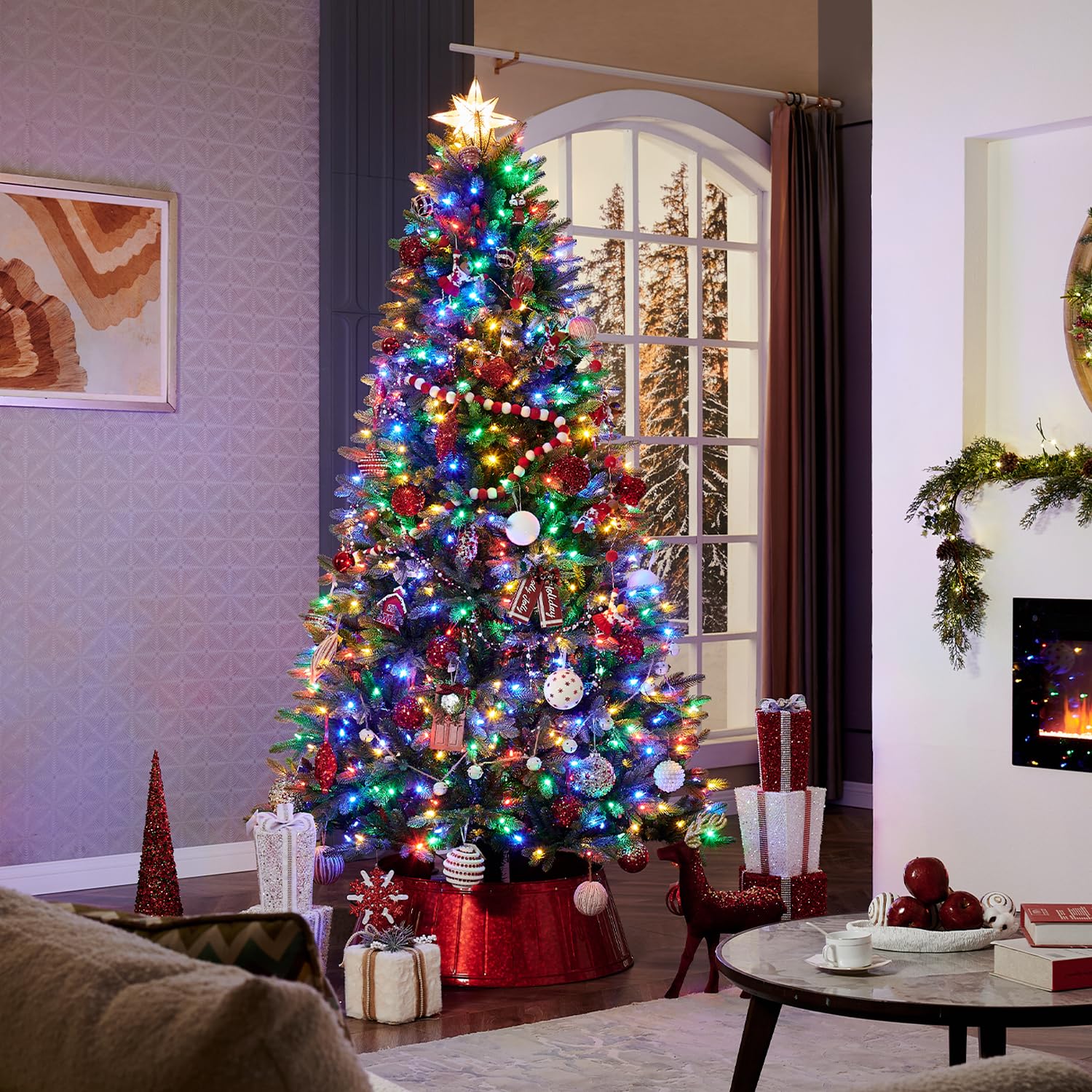 Honeywell 7.5 ft Pre-Lit Artificial Christmas Tree, Regal Fir Xmas Tree with 700 Color Changing LED, 2569 PE/PVC Tips, Tree Top Connector, Entire Tree UL Certified