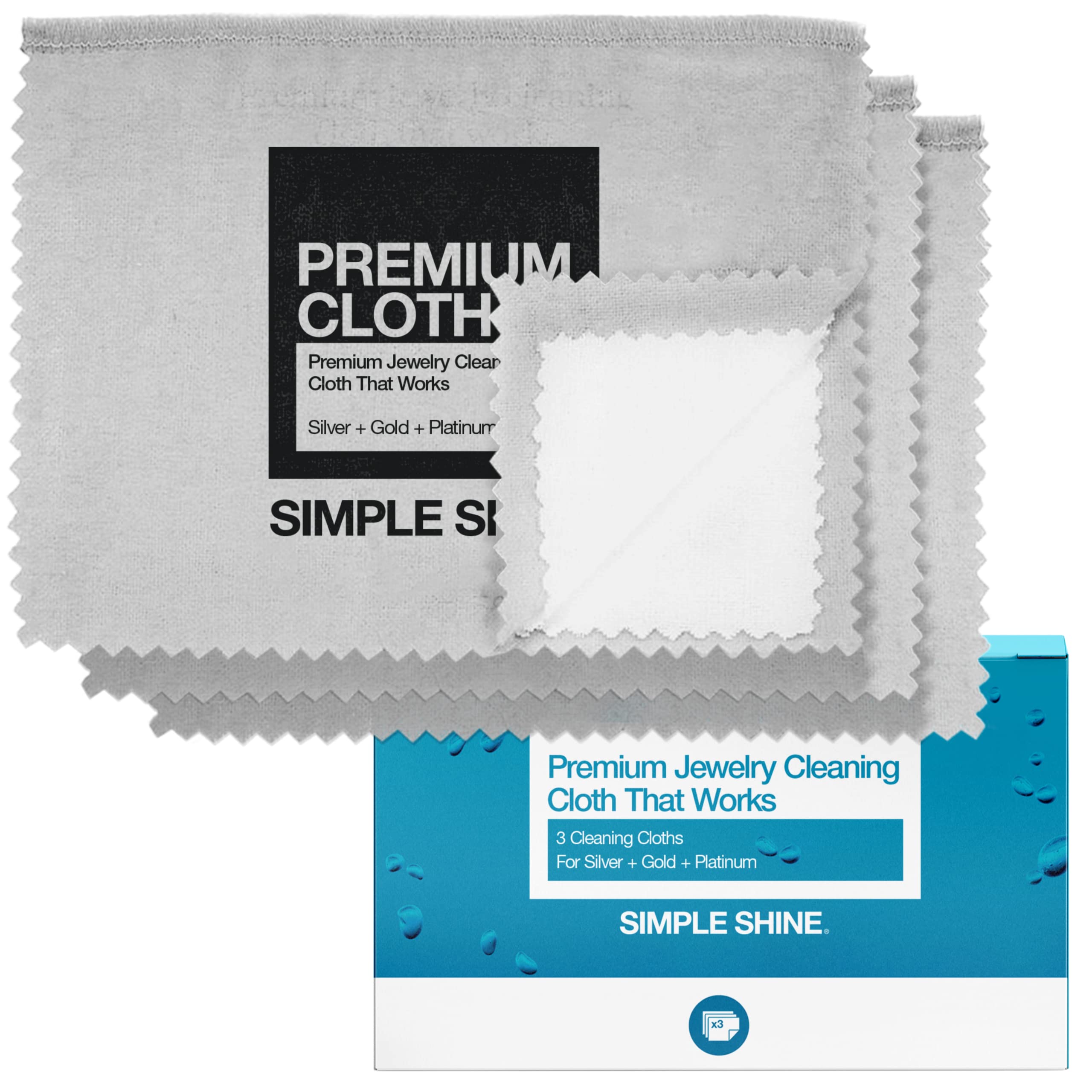 Simple Shine. NEW Set of 3 Premium Jewelry Cleaning Cloths - Best Polishing Cloth Solution for Silver Gold & Platinum