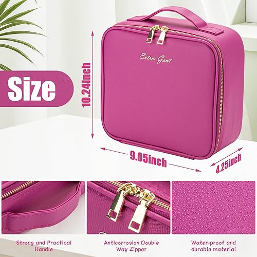 Vista 8 de Estuche de viaje de maquillaje con espejo luz LED 3 brillo ajustable, bolsa de cosméticos grande, almacenamiento portátil, partición ajustable, Roses