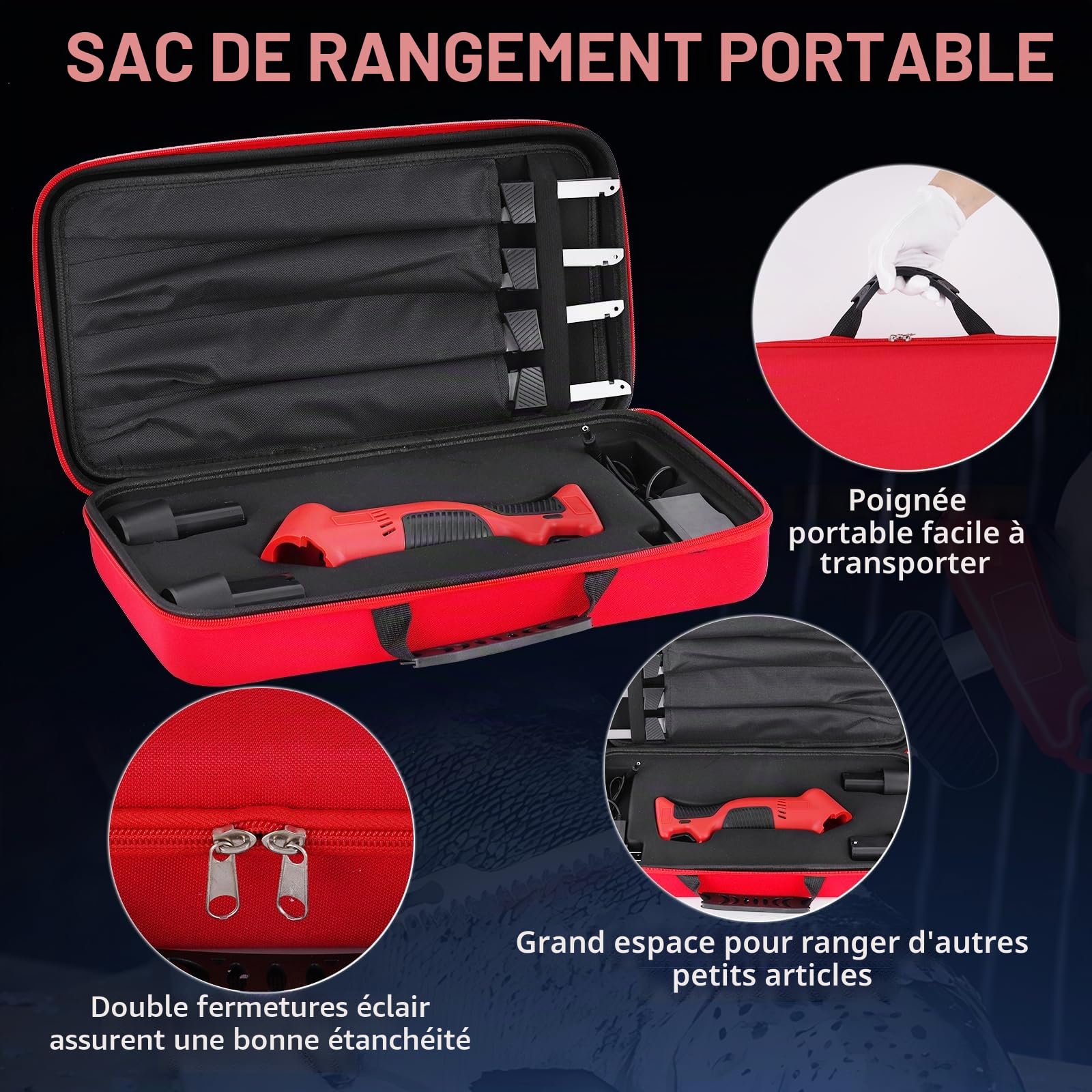 YUCHENGTECH Couteau à Filet Électrique pour Poisson Couteau à Filet Sans Fil avec 4 Lames en Acier Inoxydable, 2 Batteries Rechargeables et Étui de Transport de Rangement