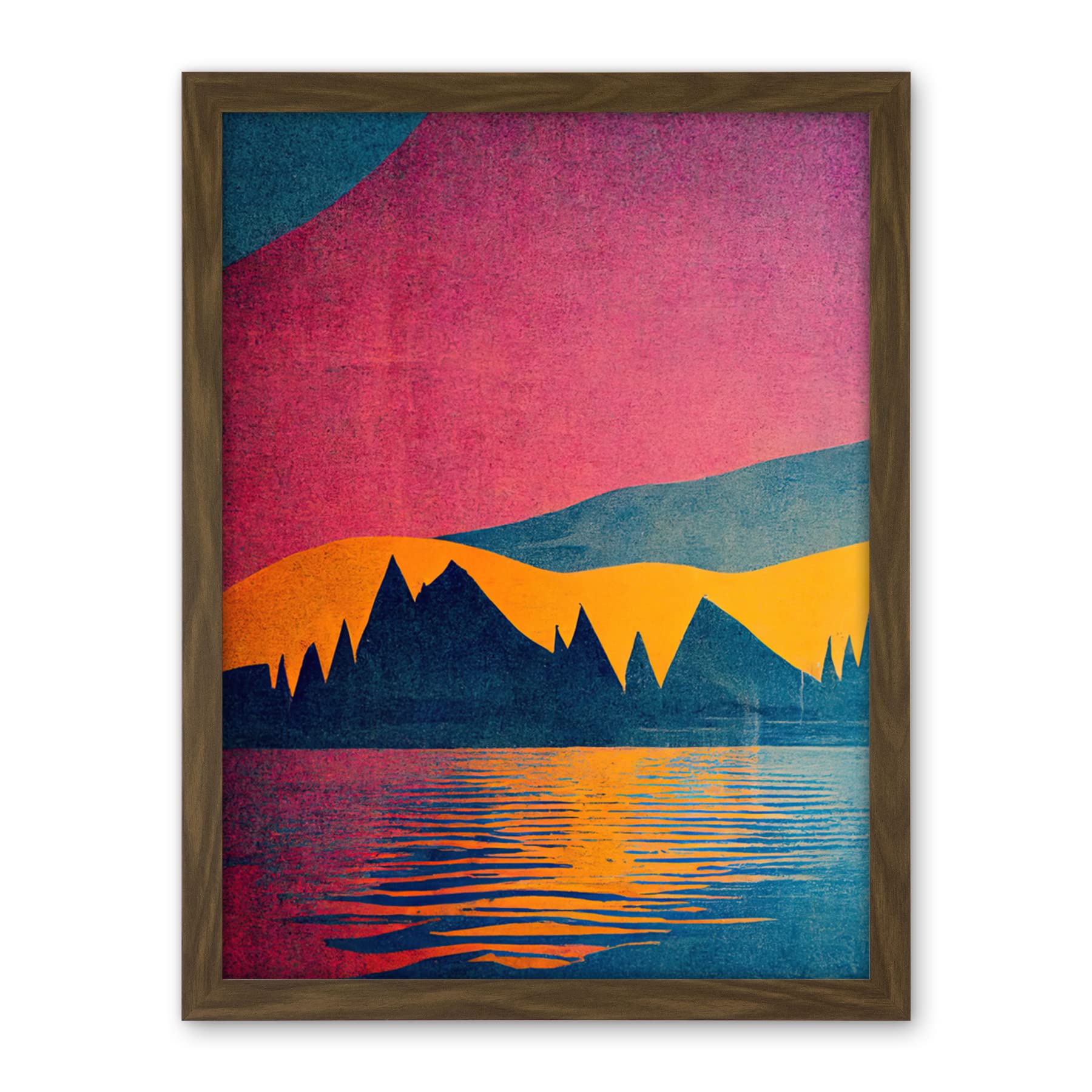 Wee Blue Coo Sunset at Lakeside Modern Colourful Pop Art Design Artwork Framed Wall Art Print 18X24 Inch