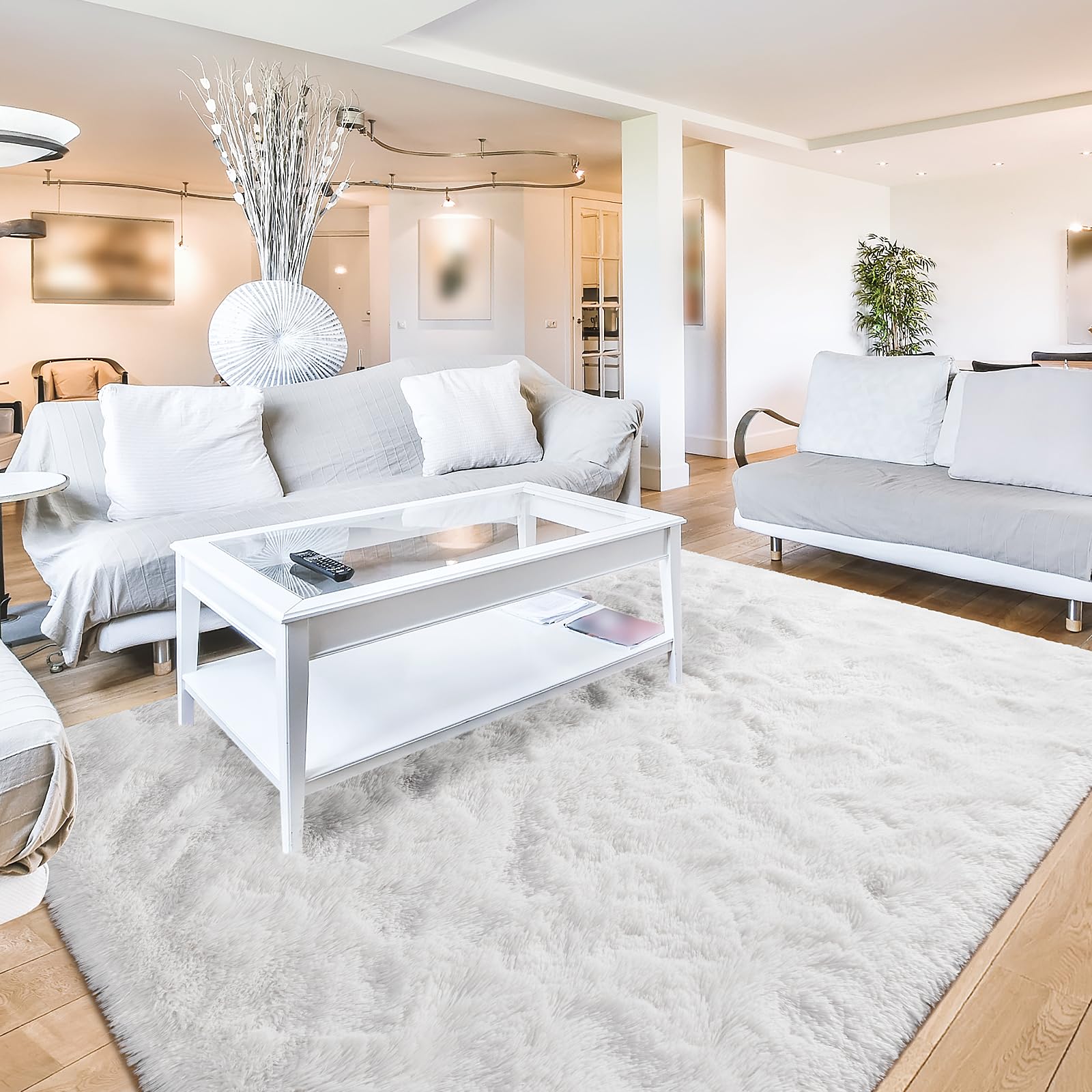 Terrug Fluffy Large Area Rugs for Living Room Bedroom, White 5x8 Rug Washable Shag Carpet, Super Soft Fuzzy Plush Non-Slip Cute Modern Kids Rug for Nursery College Dorm Classroom Kids Room Home Decor