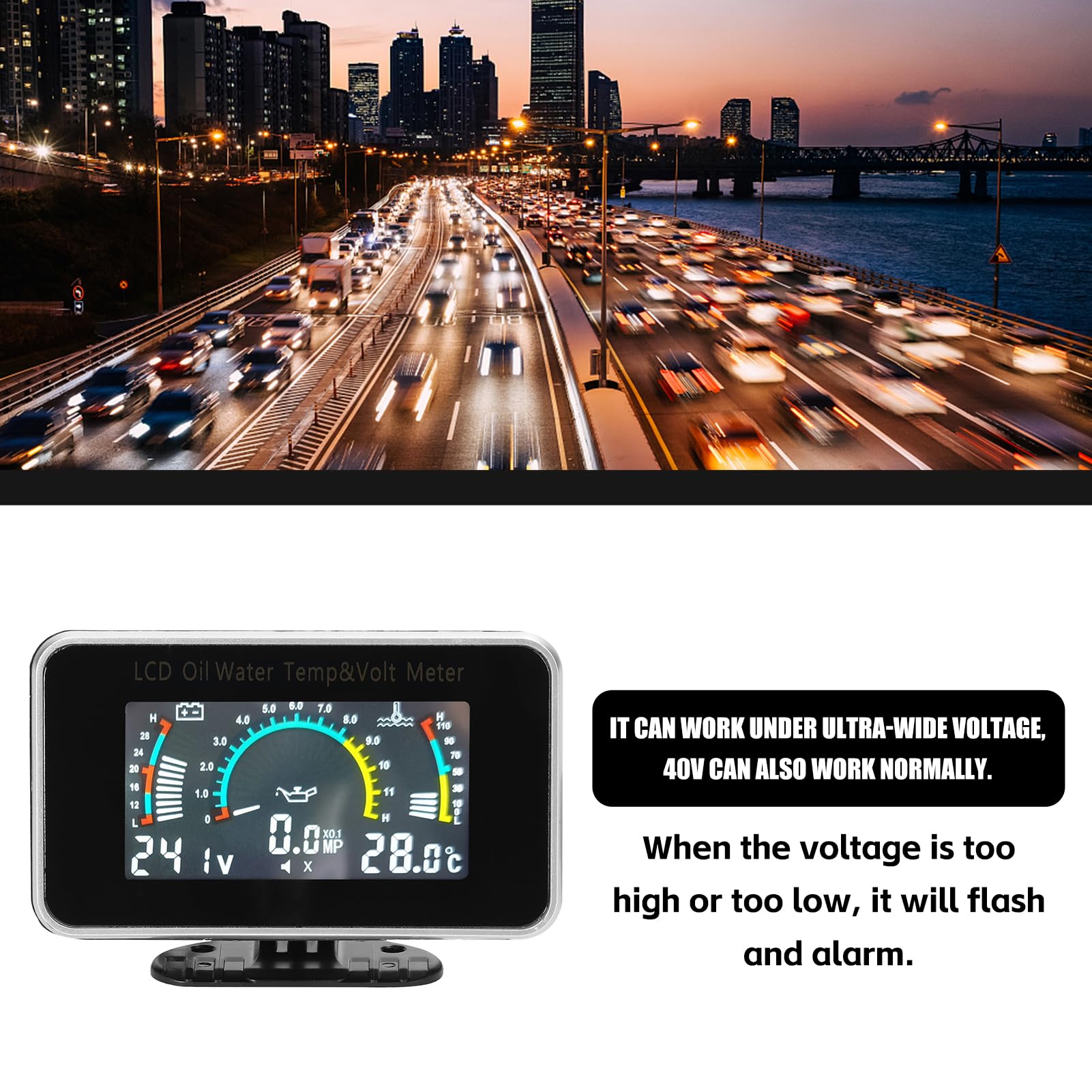 3 su 1 multifunzione auto LCD Digital Display Display Olio Pressione Acqua Temperatura Voltmetro Strumento a scopo universale 9-36 V per auto, camion, o SUV