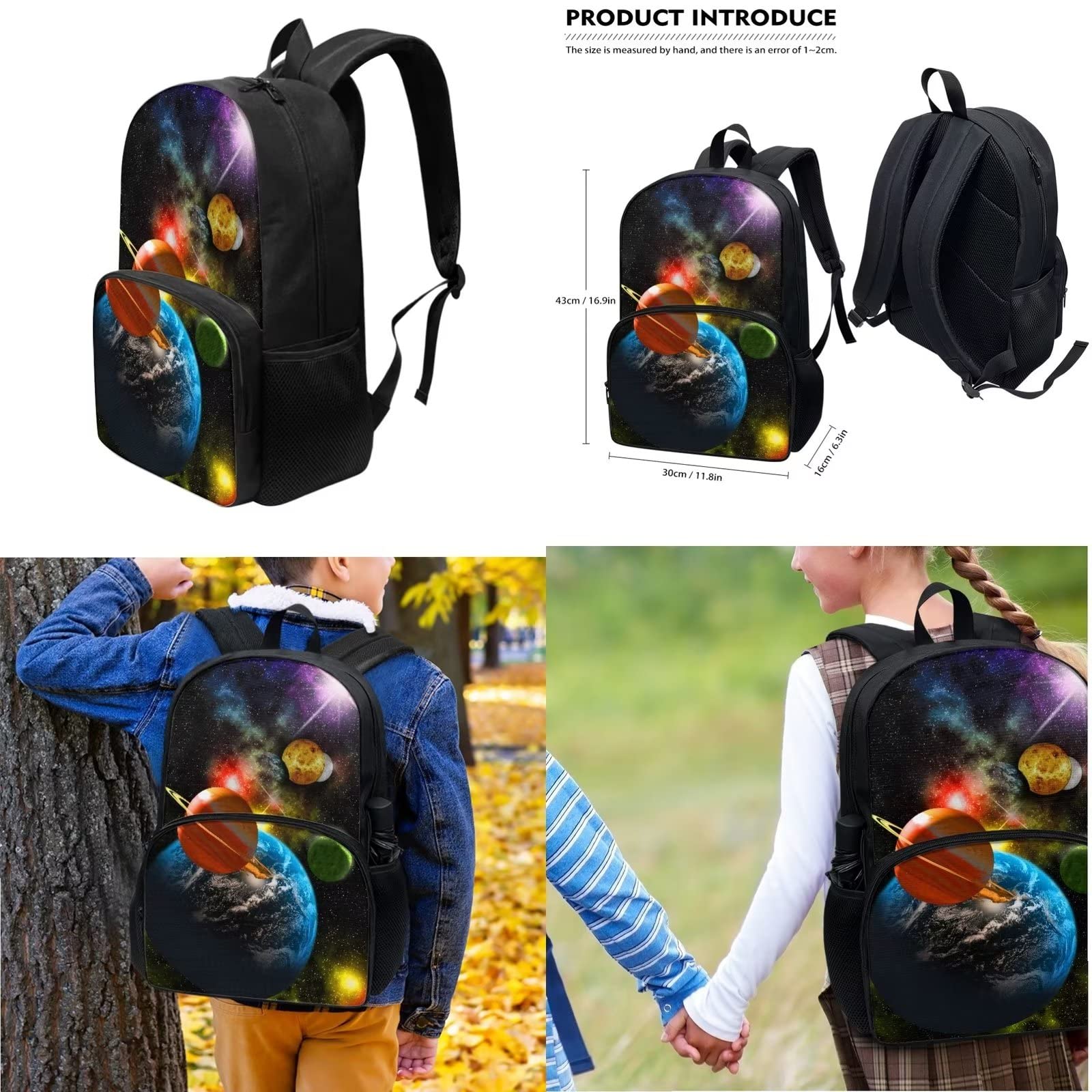 POLERO Mochila escolar de caballos para niños, juego de bolsas de almuerzo, estuche para lápices, 3 piezas, bolsas escolares, Sistema Solar, Talla única, Mochila infantil