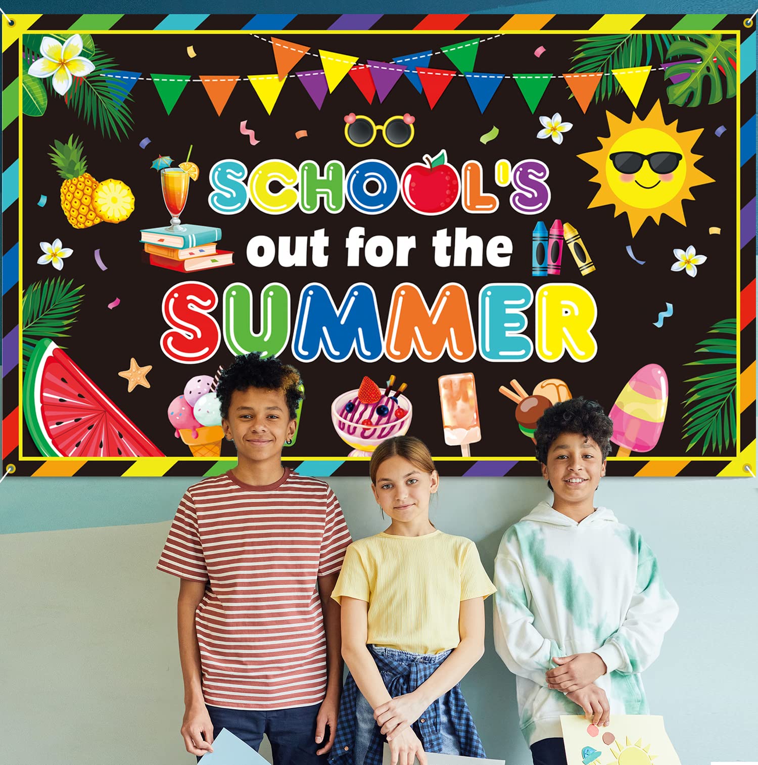 PTFNY Schulanfang Pool Party Banner – 180x115 Cm Hintergrund Für Foto-Booth & Sommer-Deko (mit Seilen)