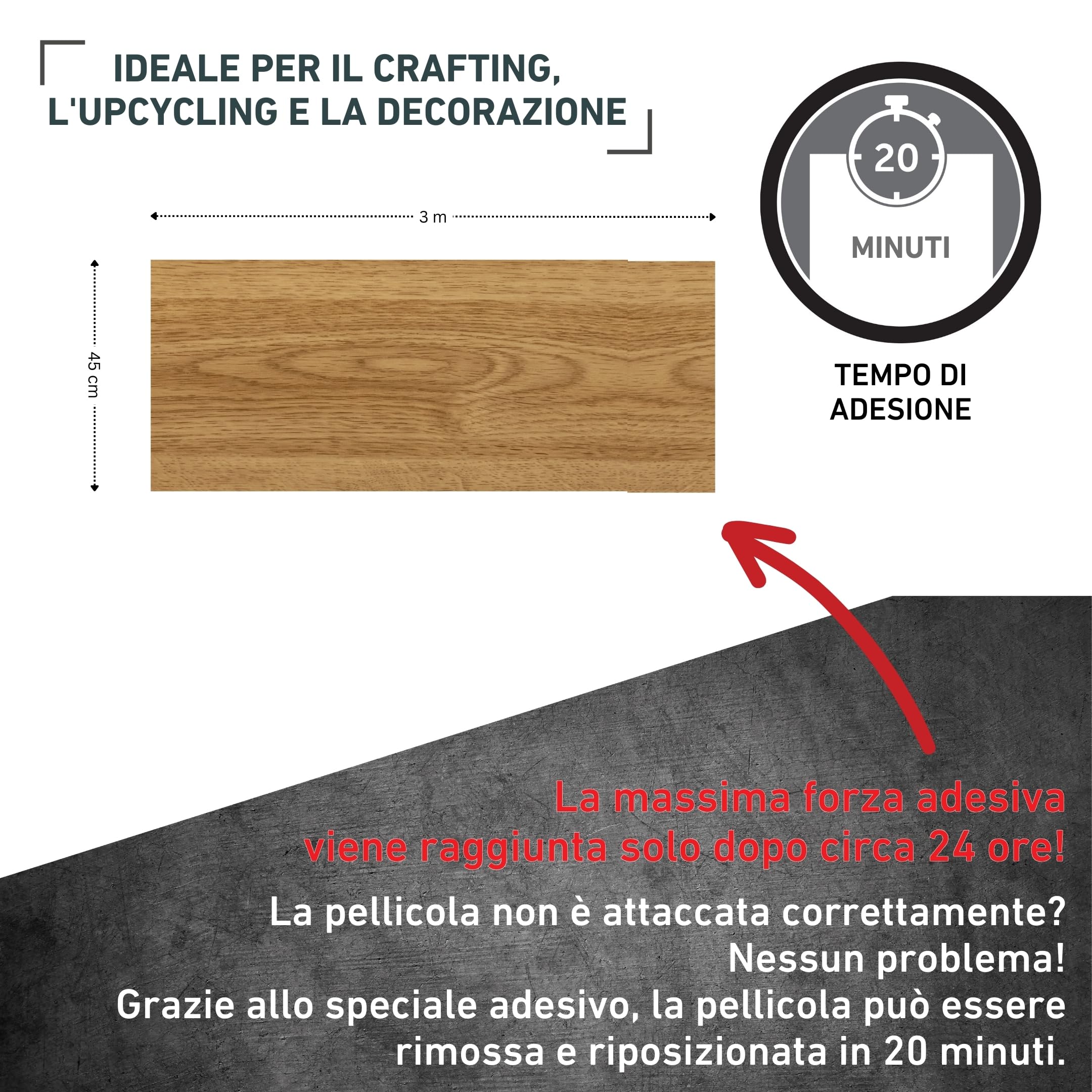 CiCiwind Pellicola adesiva in legno di quercia marrone per mobili, autoadesiva, 44x1000cm pellicola per mobili marrone naturale rivestimento da parete per armadio cucina tavolo cassetto in vinile