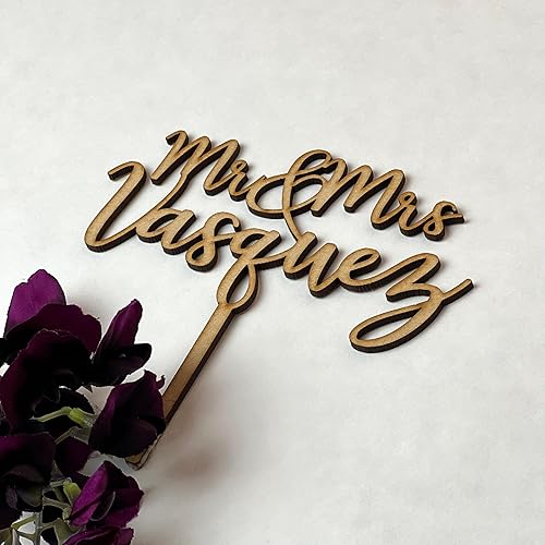Miniatura 4 de Personalized Wedding Cake Topper, Wooden Cake Toppers, Mr Mrs Customized Wedding Last Name To Be Bride & Groom