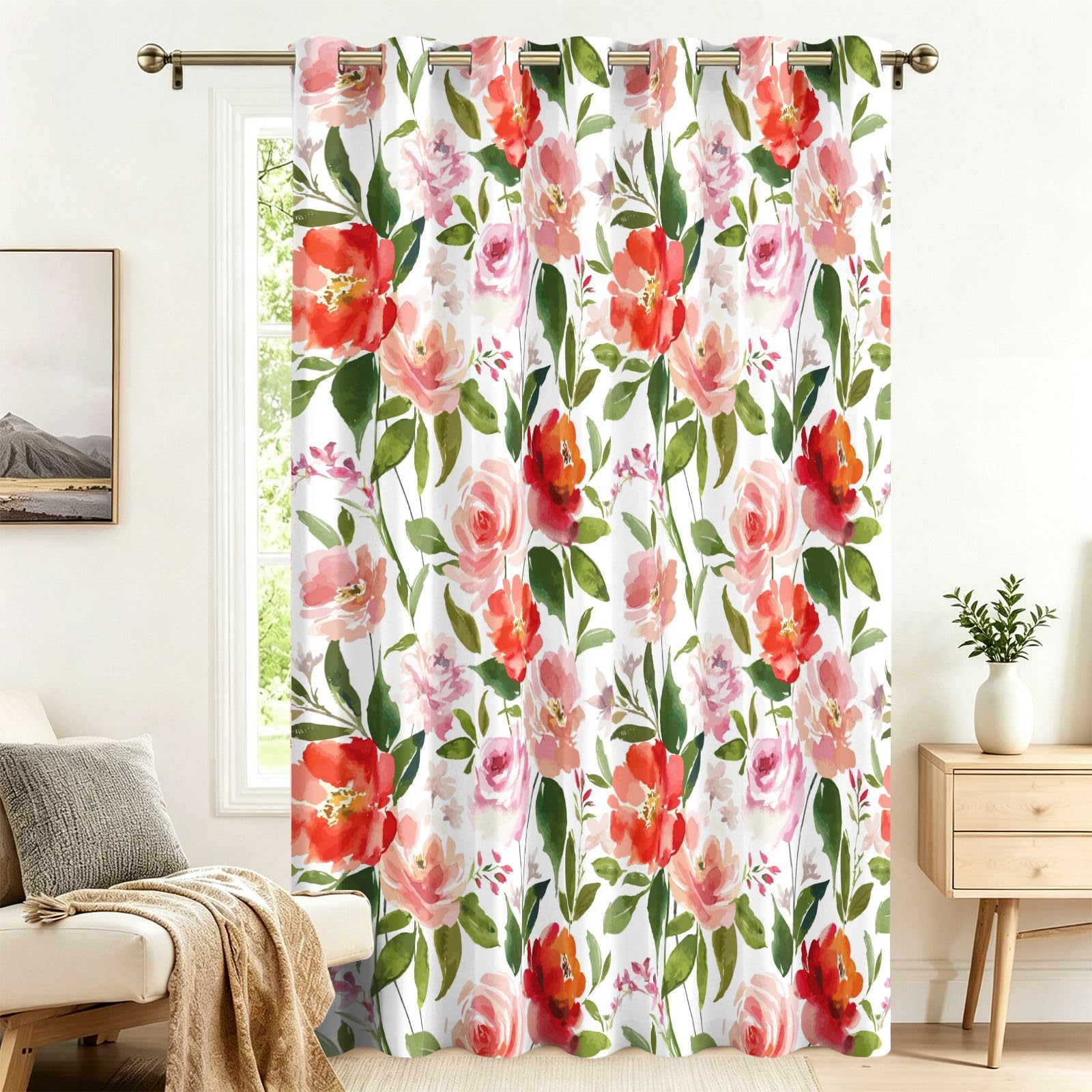 Fadaing Rose Blackout Curtains with Eyelets, 1 Piece, Extra Wide Living Room Door Curtain, 183 x 132 cm Privacy Screen, Opaque, Patterned, Against Heat, Darkening Room Divider