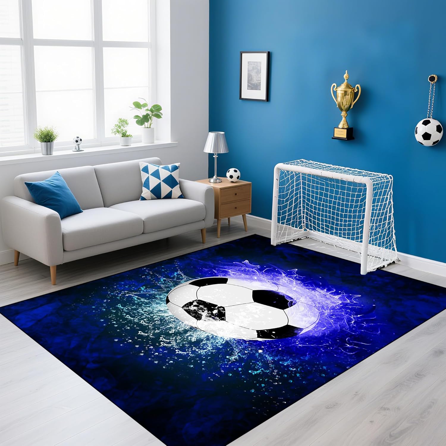 Soccer Rugs for Boys Bedroom, Football Rugs for Boys Kids Room Sports Room Decor Soccer Carpet 2.5x4 Feet