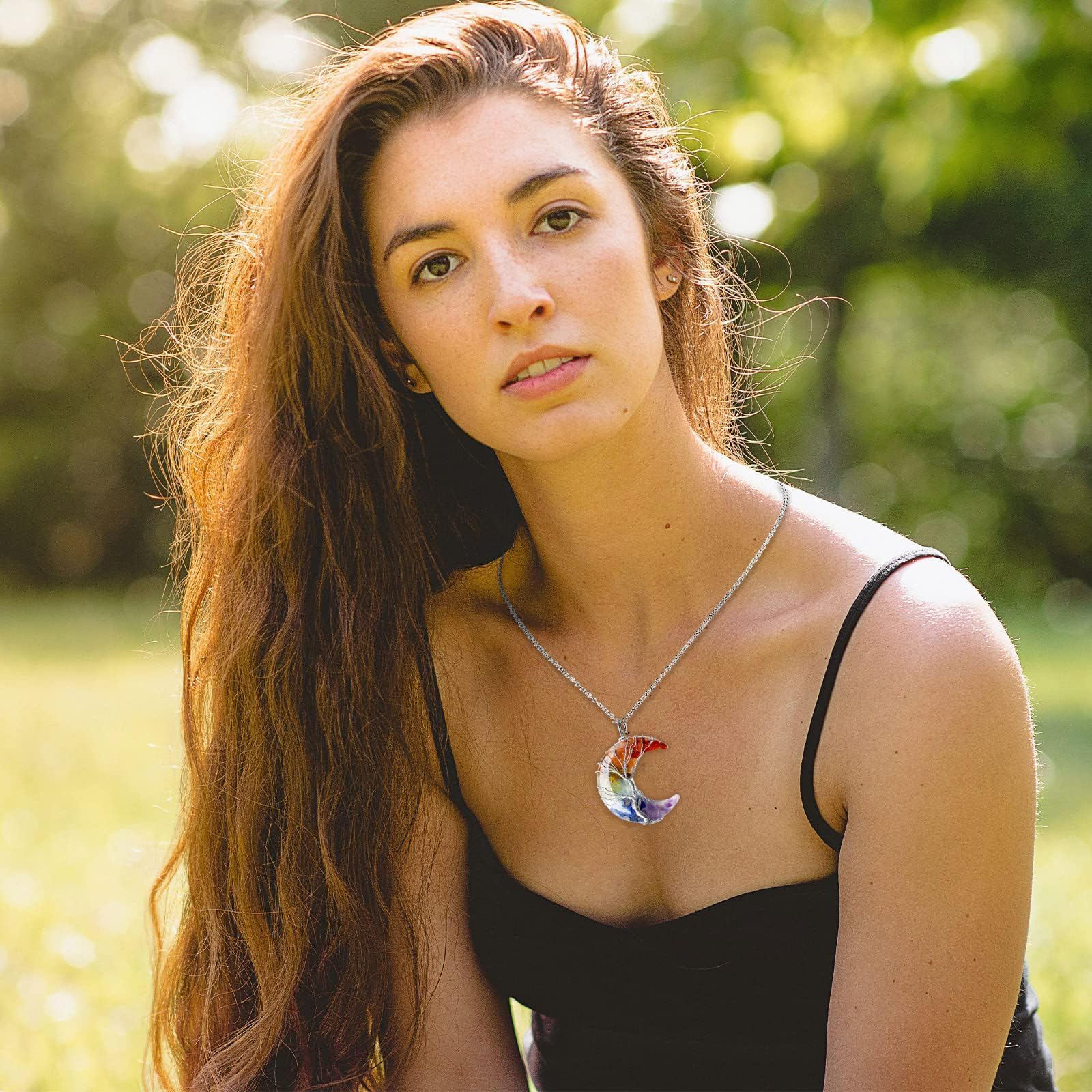 Collana esagonale con cristalli aura, pietre curative e cristalli, pietre chakra, pietra energetica, corda in pelle nera regolabile, per uomo e donna (pietra di luna)