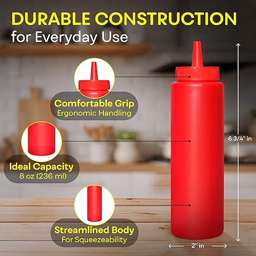 Miniatura 3 de BRIGHTFROM Botellas exprimibles para condimentos, botella vacía roja de 8 onzas con cuello ancho, ideal para salsa de tomate, mostaza, jarabe,