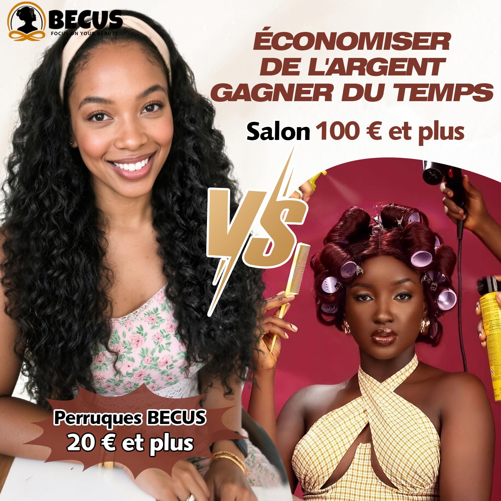 BECUS Perruque Bandeau Femme Bouclée Noire Naturelle 18 Pouces, Headband Wig Demi-Tête Sans Colle avec Bandeau, Aspect Naturel, Prête à Porter pour Usage Quotidien, Fêtes, Soirées et Débutantes