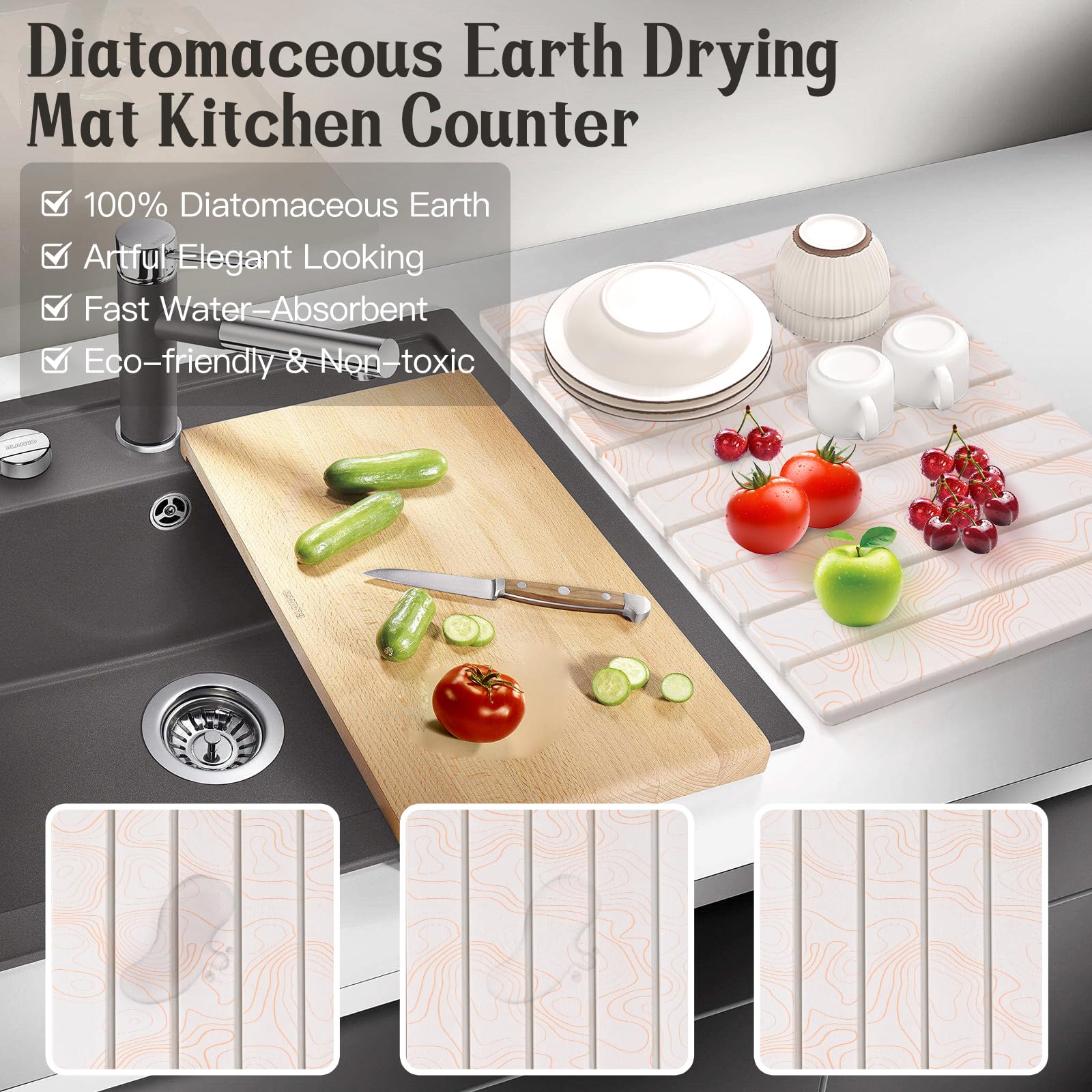 TKVAZK Large Stone Drying Mat for Kitchen Counter, 24