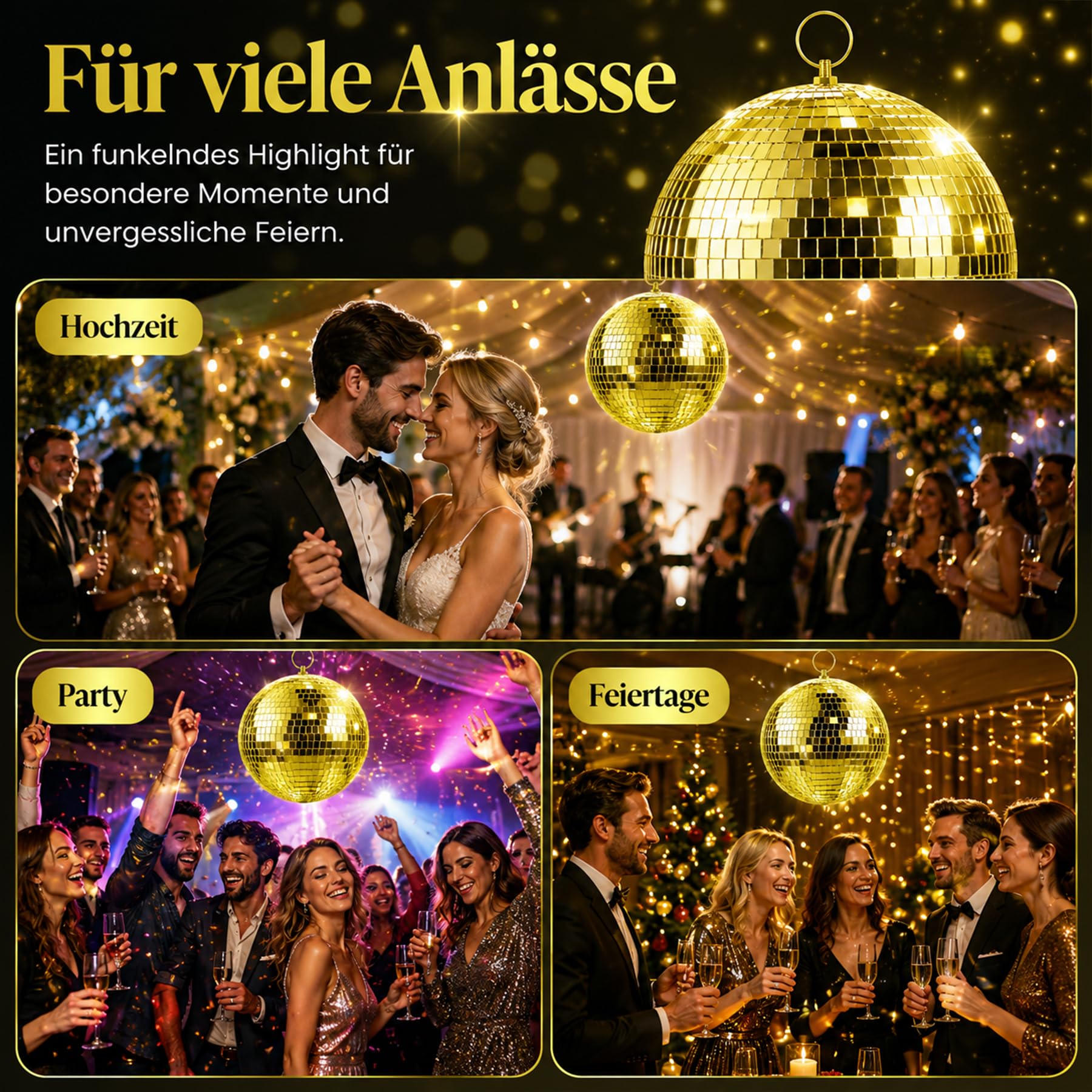 Boule disco de 25 cm - Boules disco à suspendre - Boule de miroir de 25 cm avec mini miroir autocollant et crochet autocollant - Boules de miroir - Boule disco - Boule de miroir - Boule disco idéale