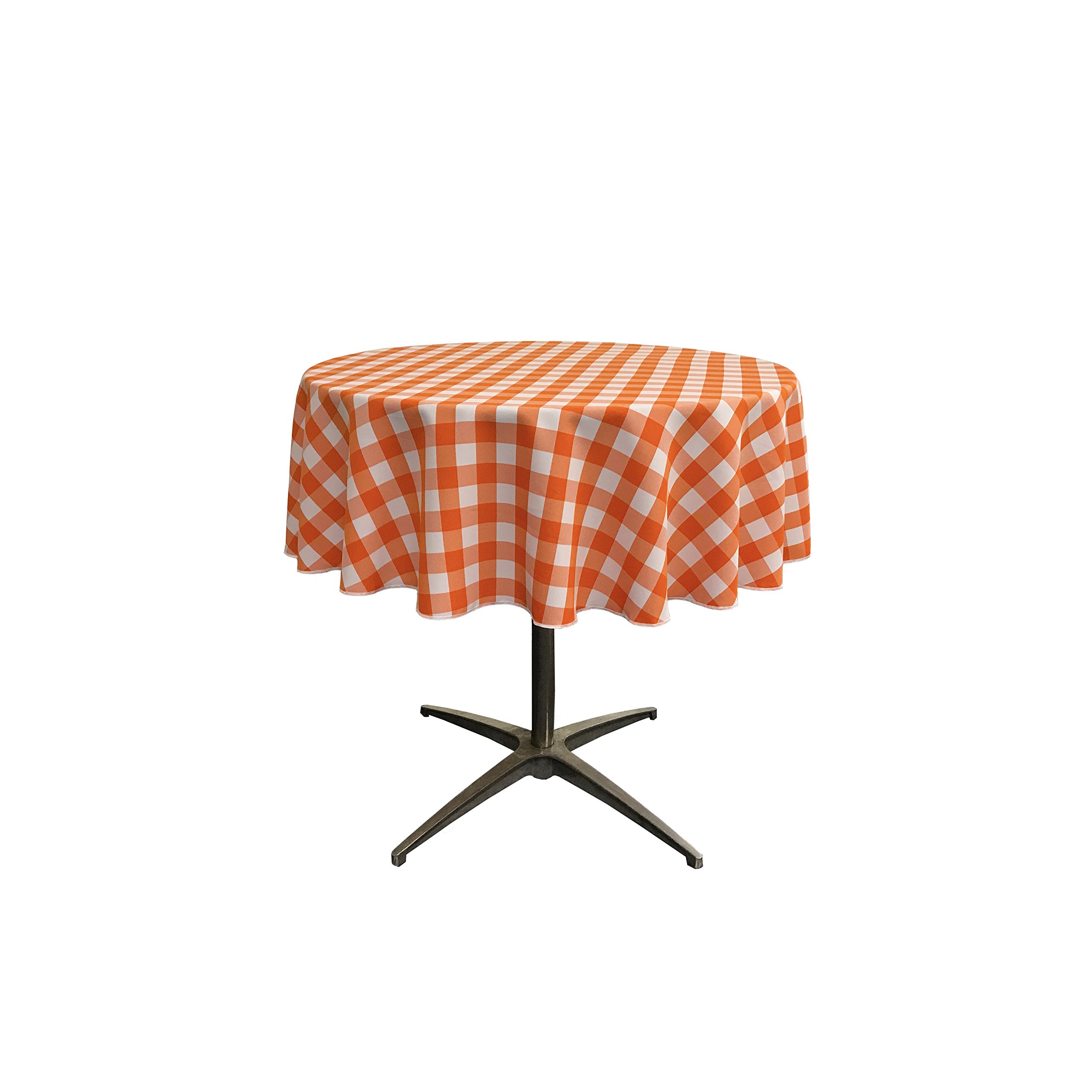 LA Linen Poly Checkered Round Tablecloth, 51-Inch, Orange/White, 129.5 x 129.5 x 0.04 cm
