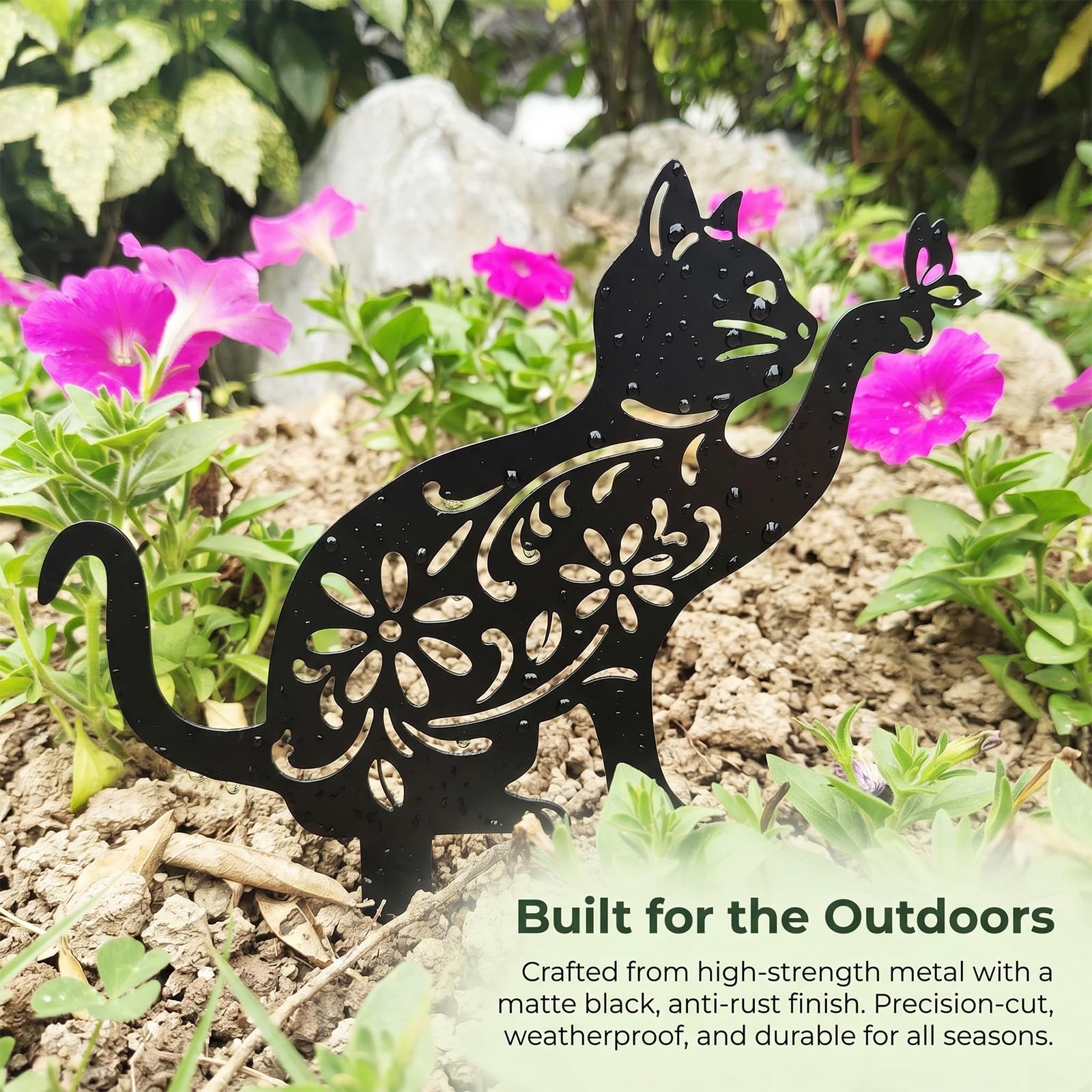 Ornamenti da giardino in metallo, statua a forma di gatto in metallo, decorazione da giardino ornamentale per decorazione
