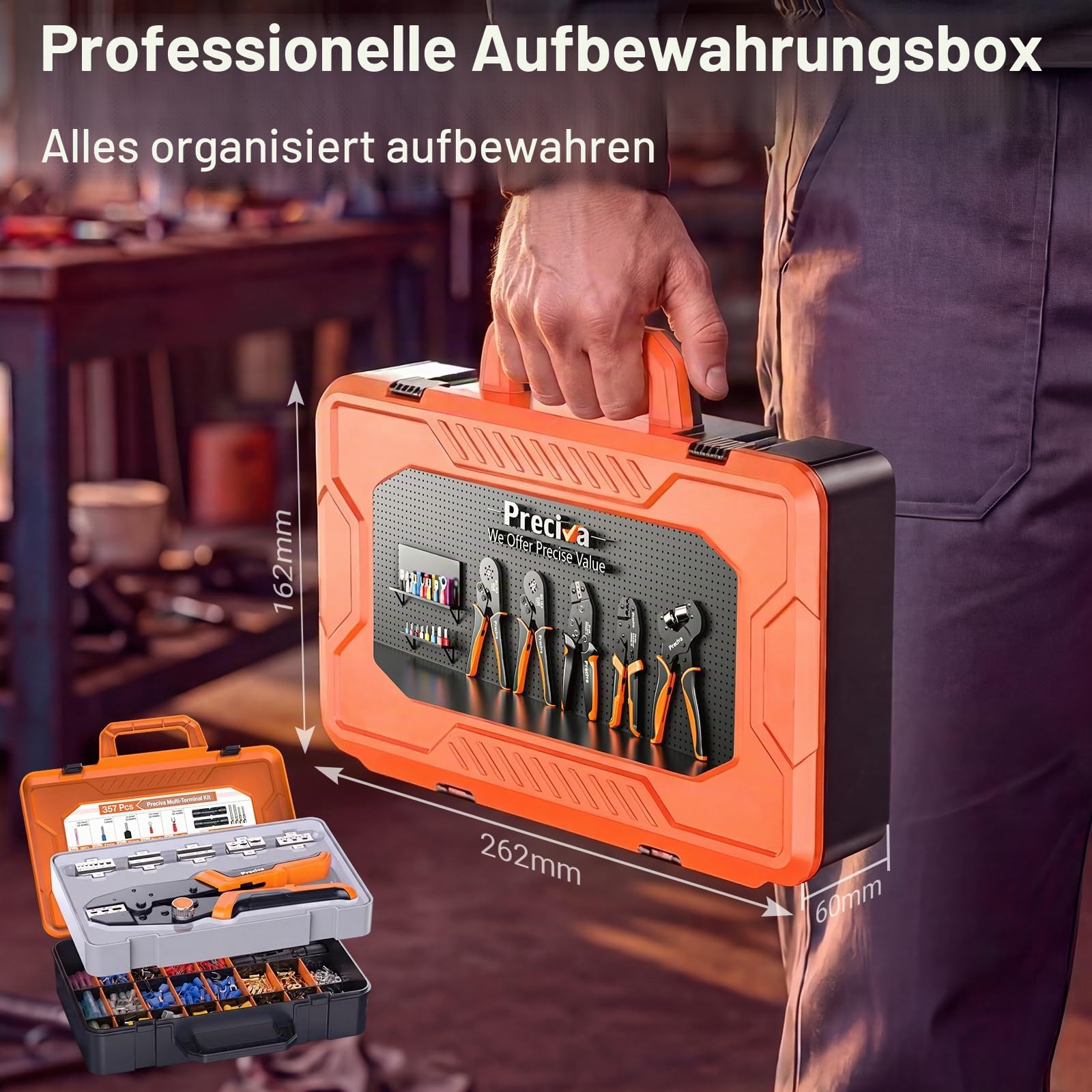 Crimpzange Wechselbacken Set, Preciva 6-teiliges Schnellwechselbacken Crimpwerkzeug Set mit Aufbewahrungsbox für Aderendhülsen, Kabelschuhe, Schrumpfverbinder, Flachstecker, Solarstecker