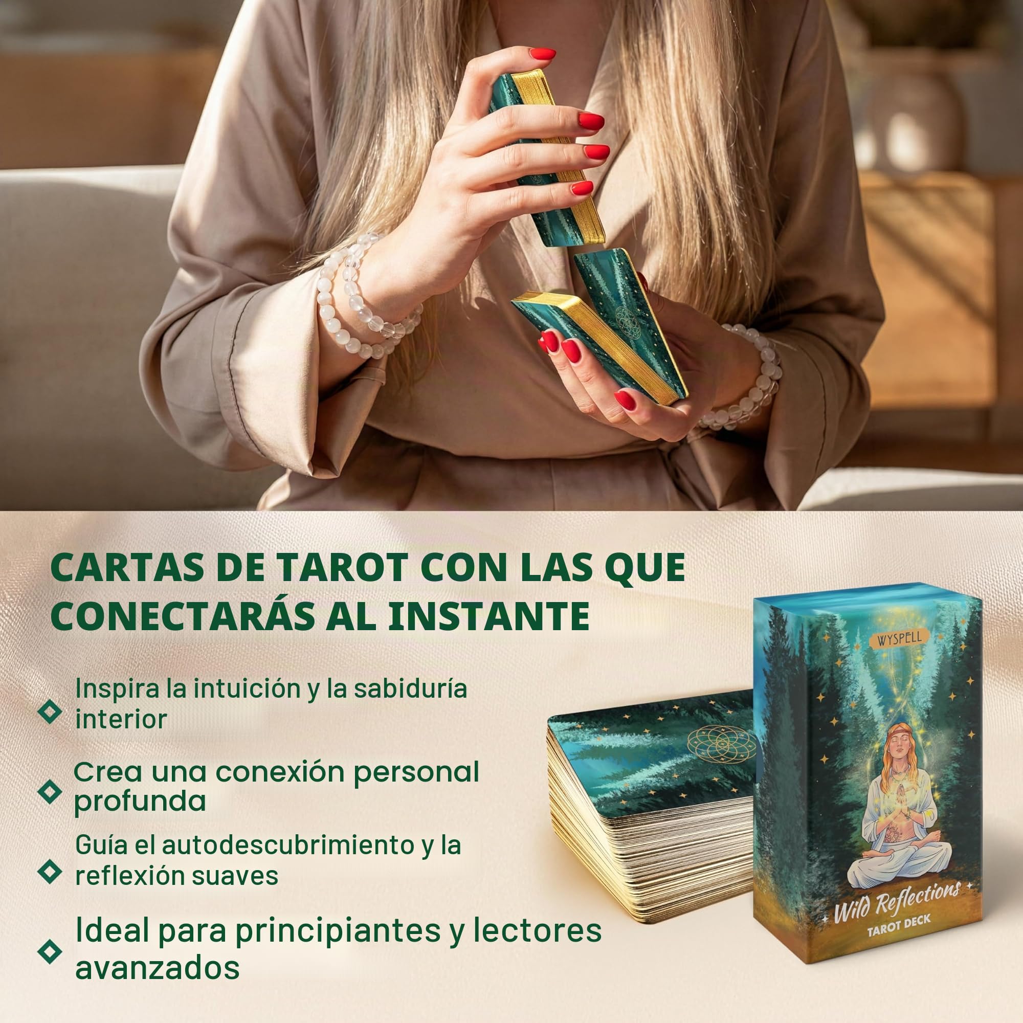 Wyspell Wild Reflections - Cartas de Tarot inspiradas en la Naturaleza con Libro guía, Hermoso Juego de Cartas de Tarot para Principiantes