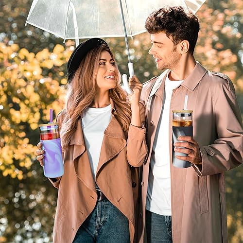 Miniatura 12 de Tronco - Vaso de vidrio de 20 onzas con tapa de bambú y pajilla, vaso para licuado de frutas con funda de silicona, sin bisfenol A, apto para