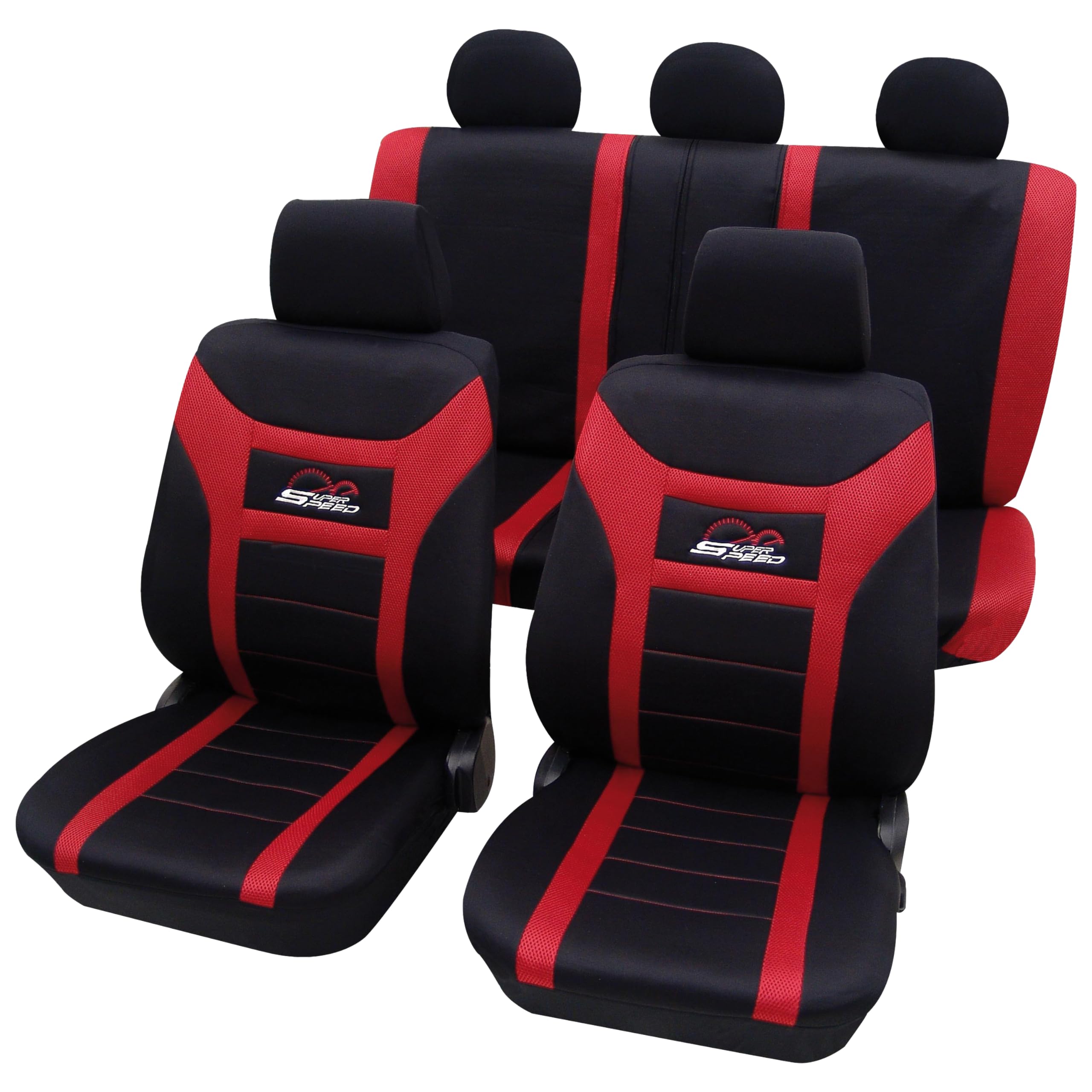 Petex Car Seat Covers Universal Complete Set 11-Piece Super Speed Red Eco Class with SAB 1 Vario