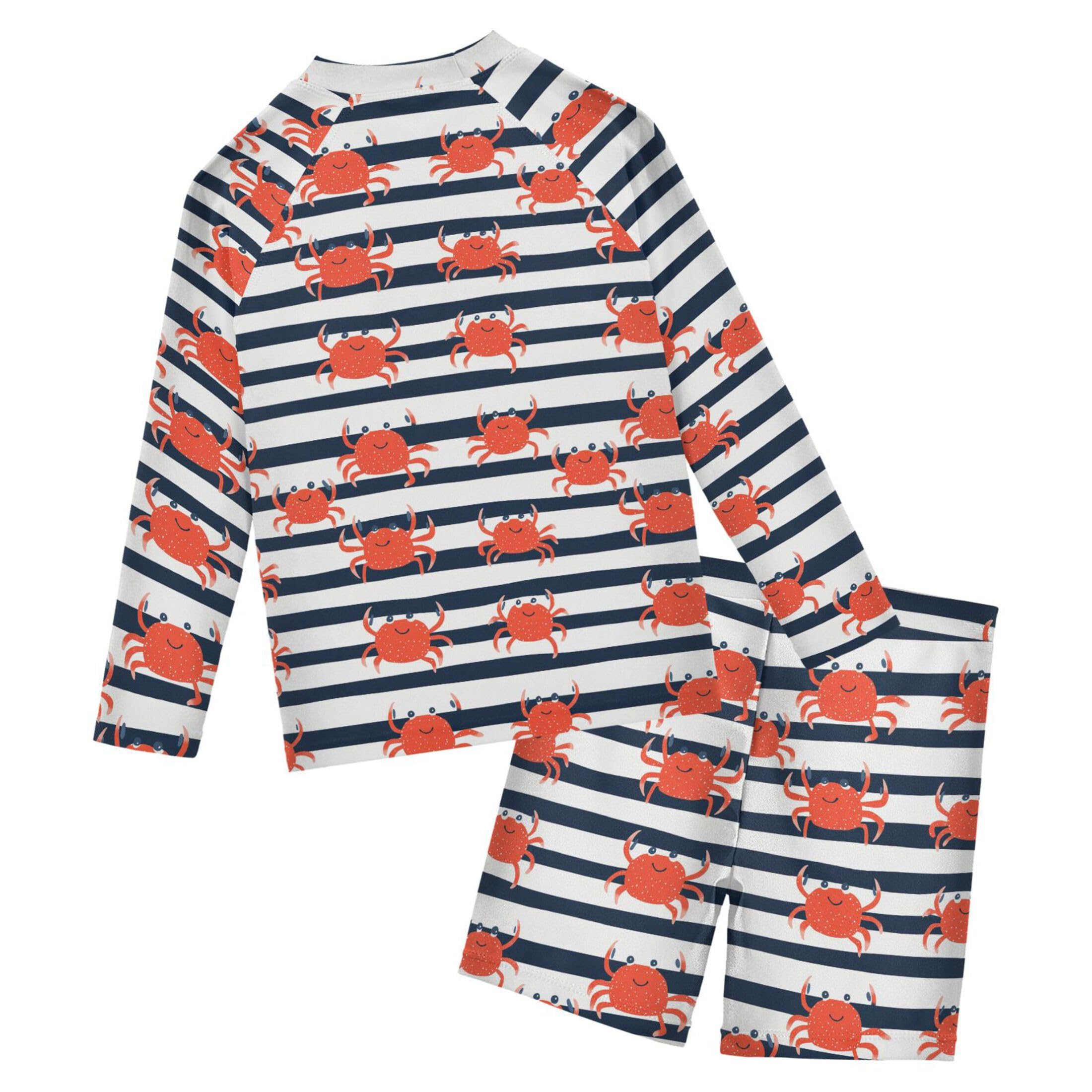 Red Crab Stripes Toddlers and Baby Boys' Swimsuit Trunk and Rashguard Set B0404778