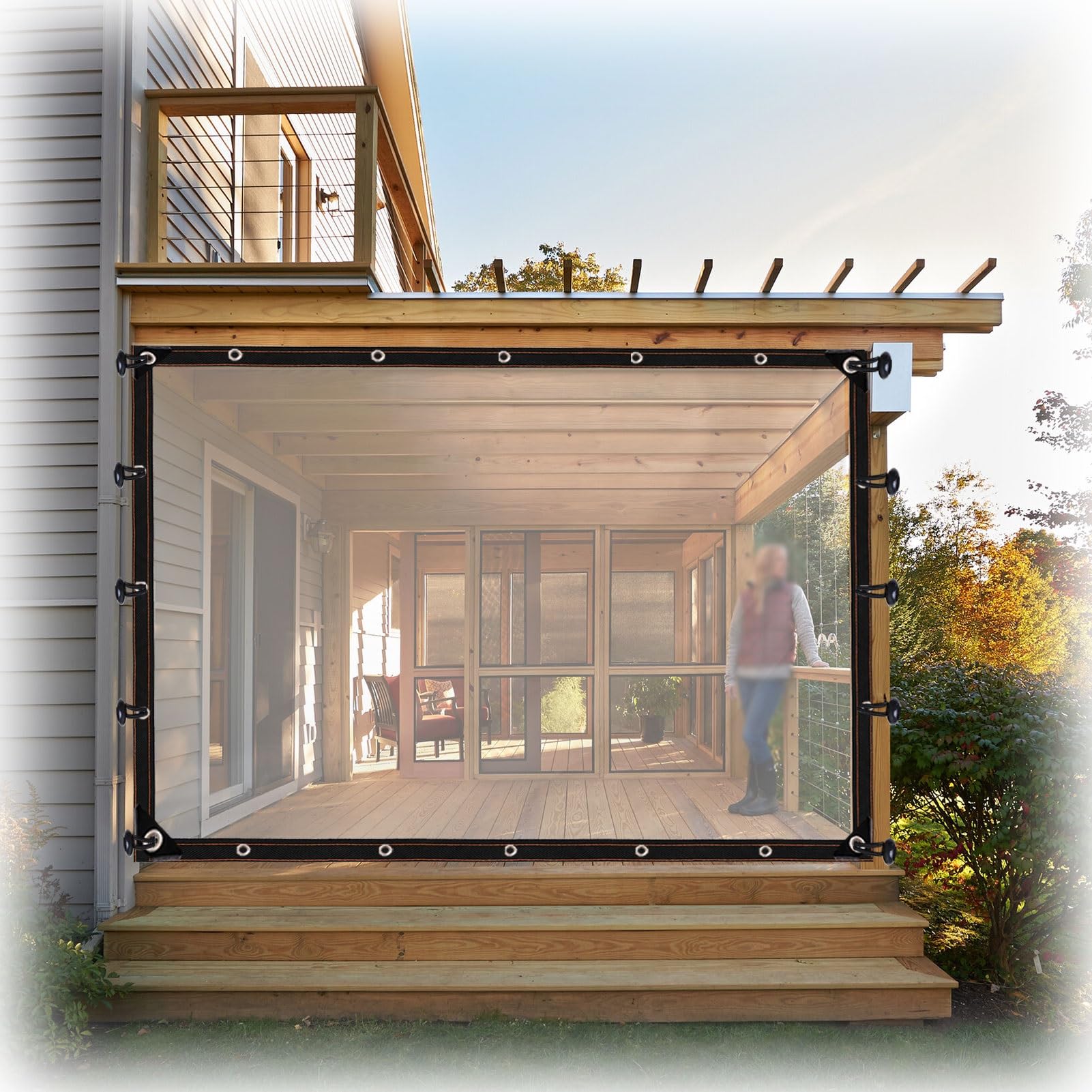 Lona transparente con ojales impermeable de 0,12 mm para ventanas y balcones