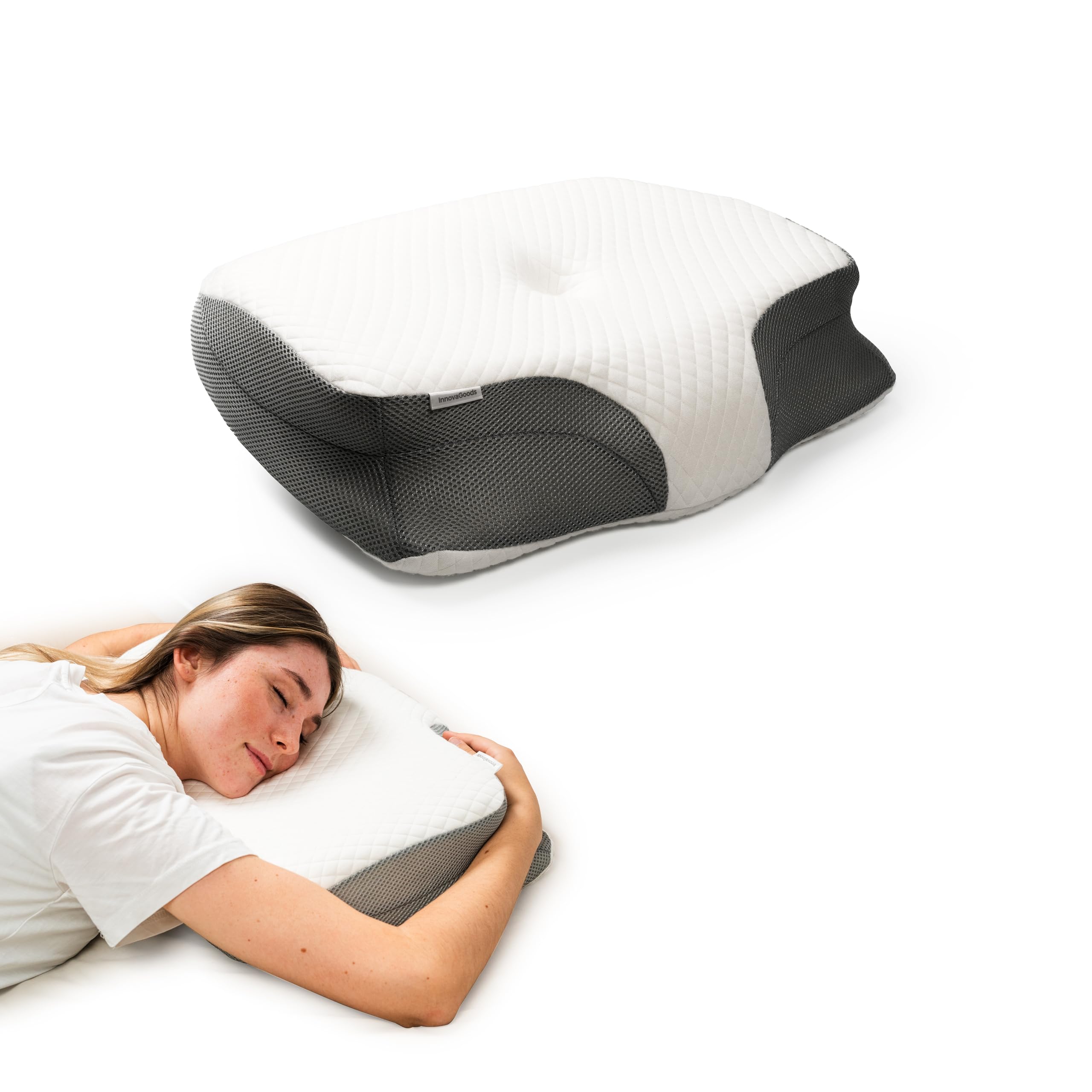 InnovaGoods® Viscoelastic Pillow, Oreiller Ergonomique pour Le Cou et Les cervicales, 2 Niveaux de Hauteur, facilite Une Respiration Douce et Naturelle. soulagement, Repos, Relaxation et Bien-être.