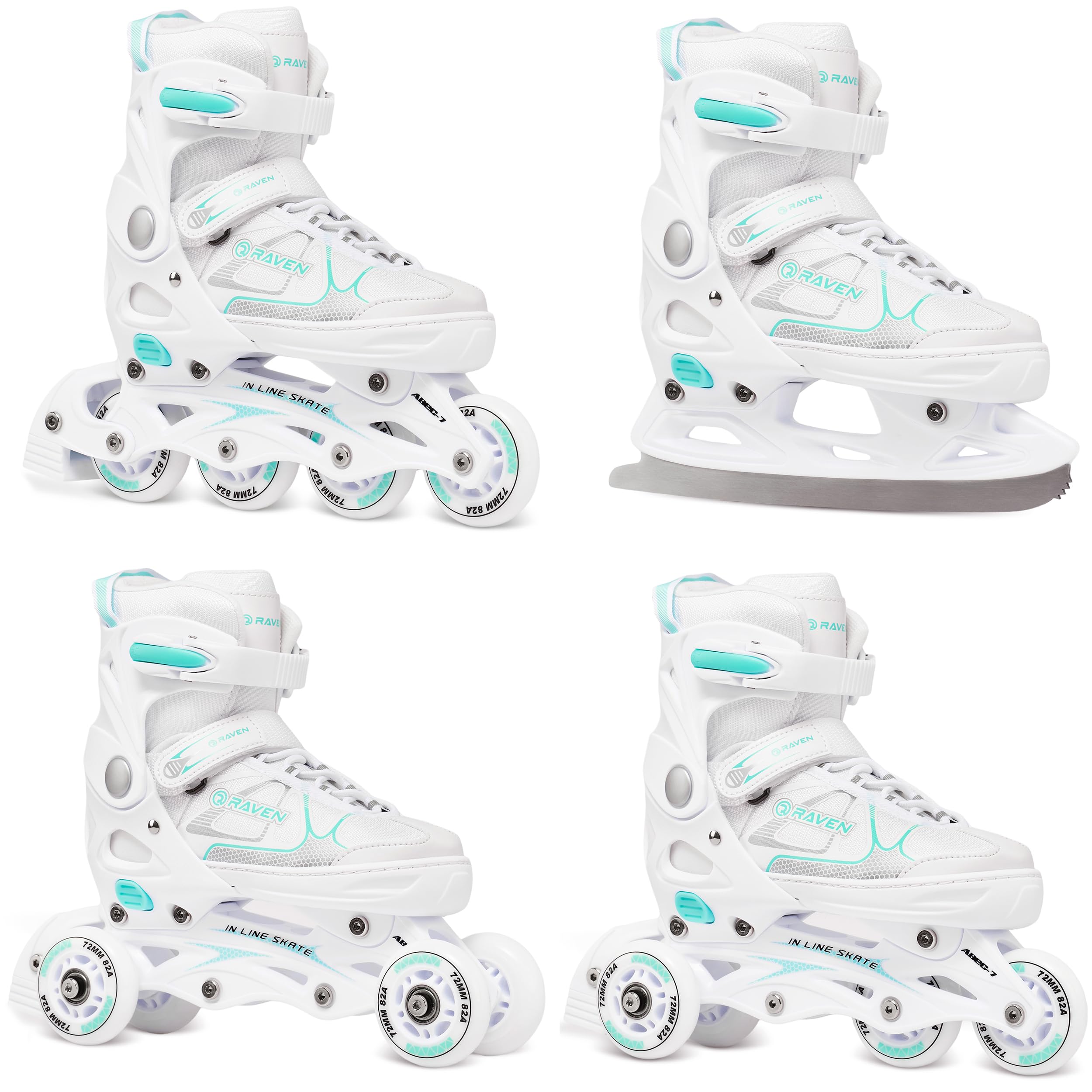 RAVEN 4in1 Inline Skates Pattini in linea Triskates Pattini a rotelle/da ghiaccio per bambini e adulti regolabili