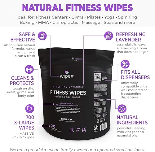 Miniatura 2 de Wipex Toallitas de gimnasio, 700 unidades, toallitas grandes de 8 x 12 pulgadas con vinagre de limpieza y aceite esencial de lavanda refrescante