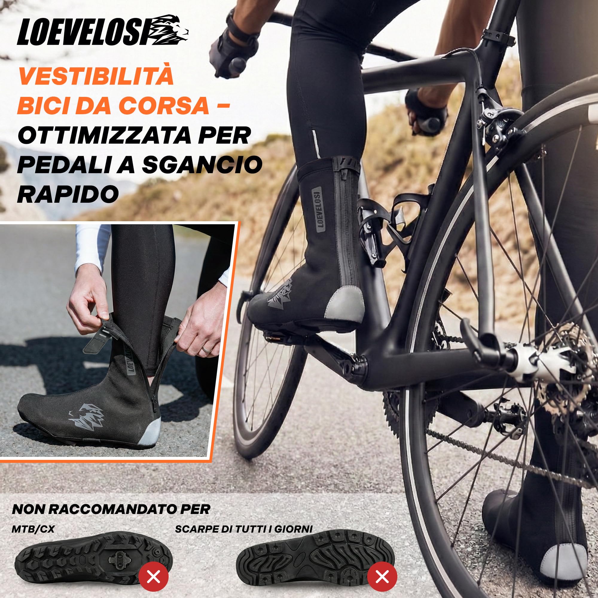 Copriscarpe per bici da corsa, in neoprene, impermeabile, antivento, invernali, per bici da corsa, protezione antipioggia, copriscarpe riflettenti