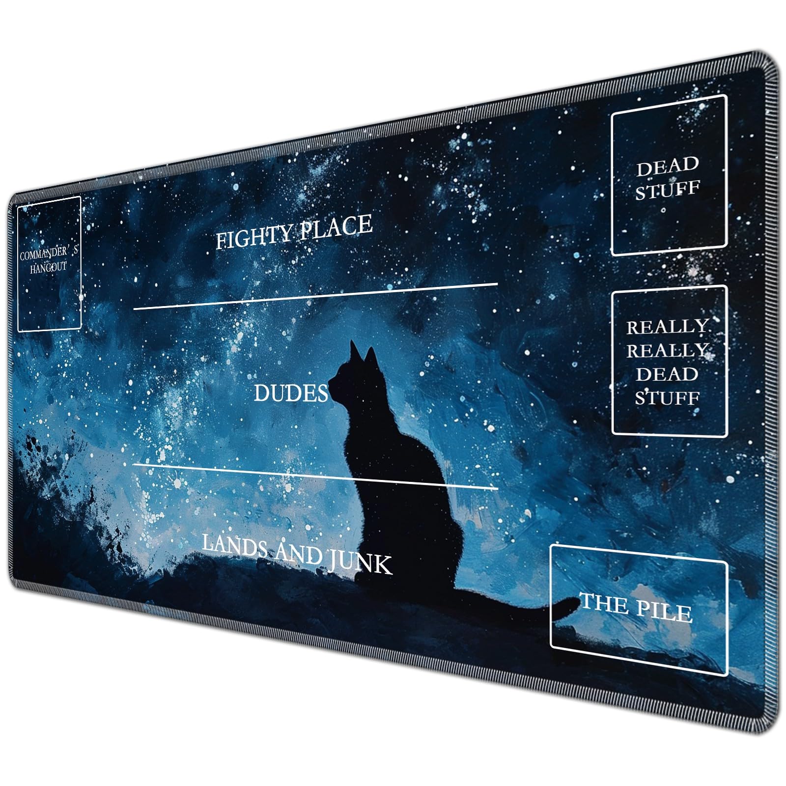 JANENFNA TCG Playmat with Magic Zones 24 x 14 inches Mousepad Compatible for MTG TCG Trading Card Game Play Mats Smooth Rubber Surface Magic The Gathering Play Mat, Night Sky Cat