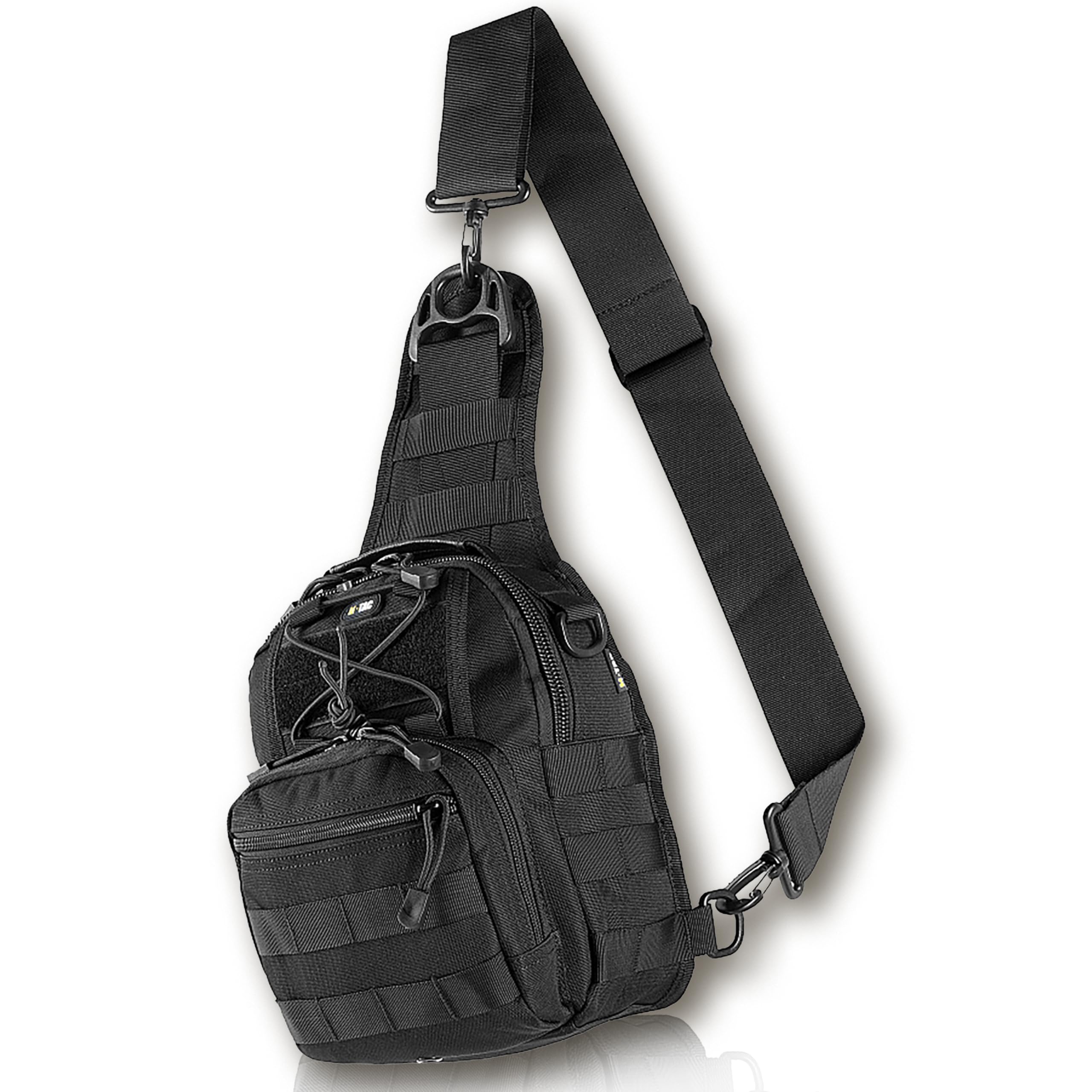 M-Tac Tactical Crossbody Black Sling Bag for Men City Patrol - Military Rover Backpack EDC Chest Bag Pack for Outdoor Sport Travel Sling Shoulder Backpack with Carabiner