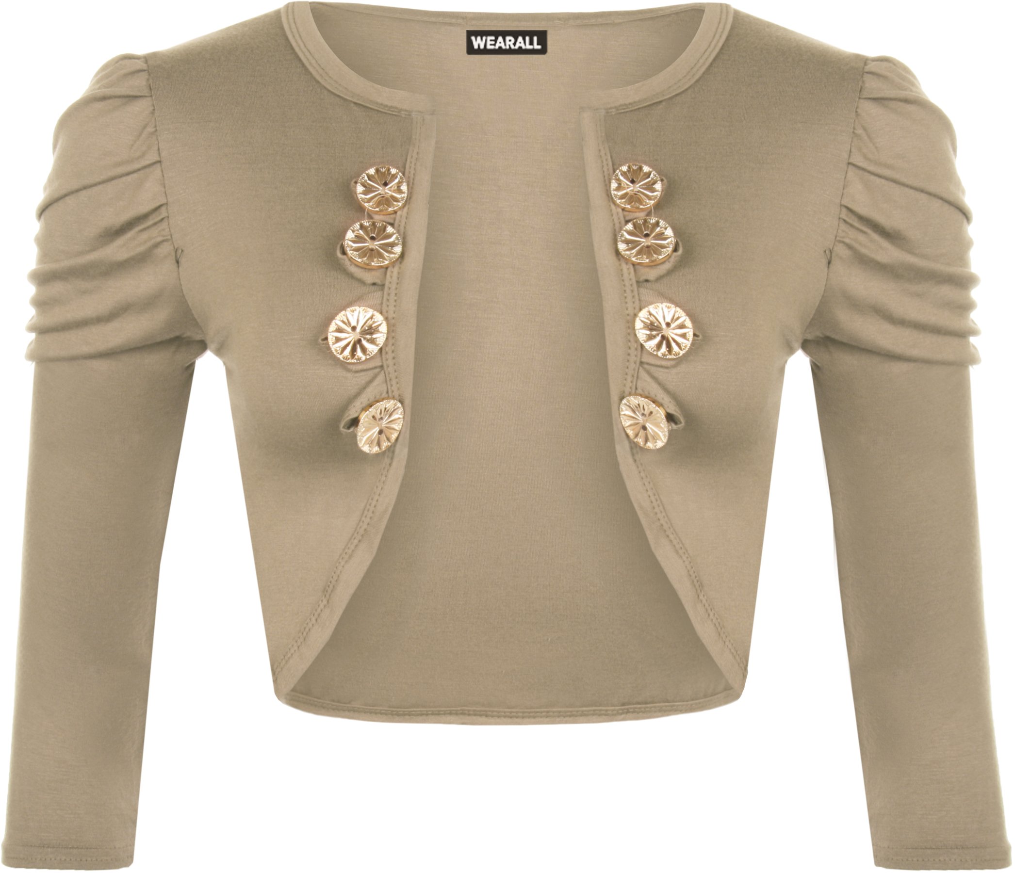 WearAll Ladies Button Design Stretch Shrug Cardigan Ruched Short Sleeve Womens Top Mocha 8/10