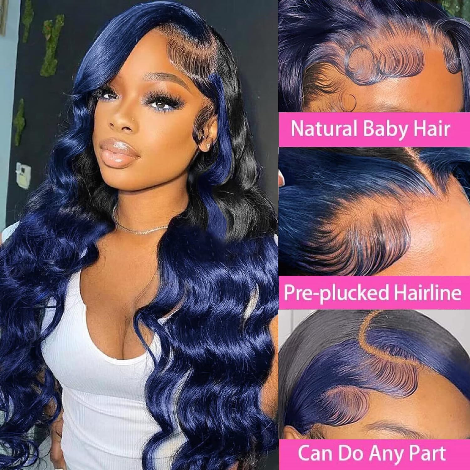 Ombre Blue Black Beauty Lacefront Wig 22-24inches Women Lace Front Ombre Light Blue Dark Root Long Straight  main image 2