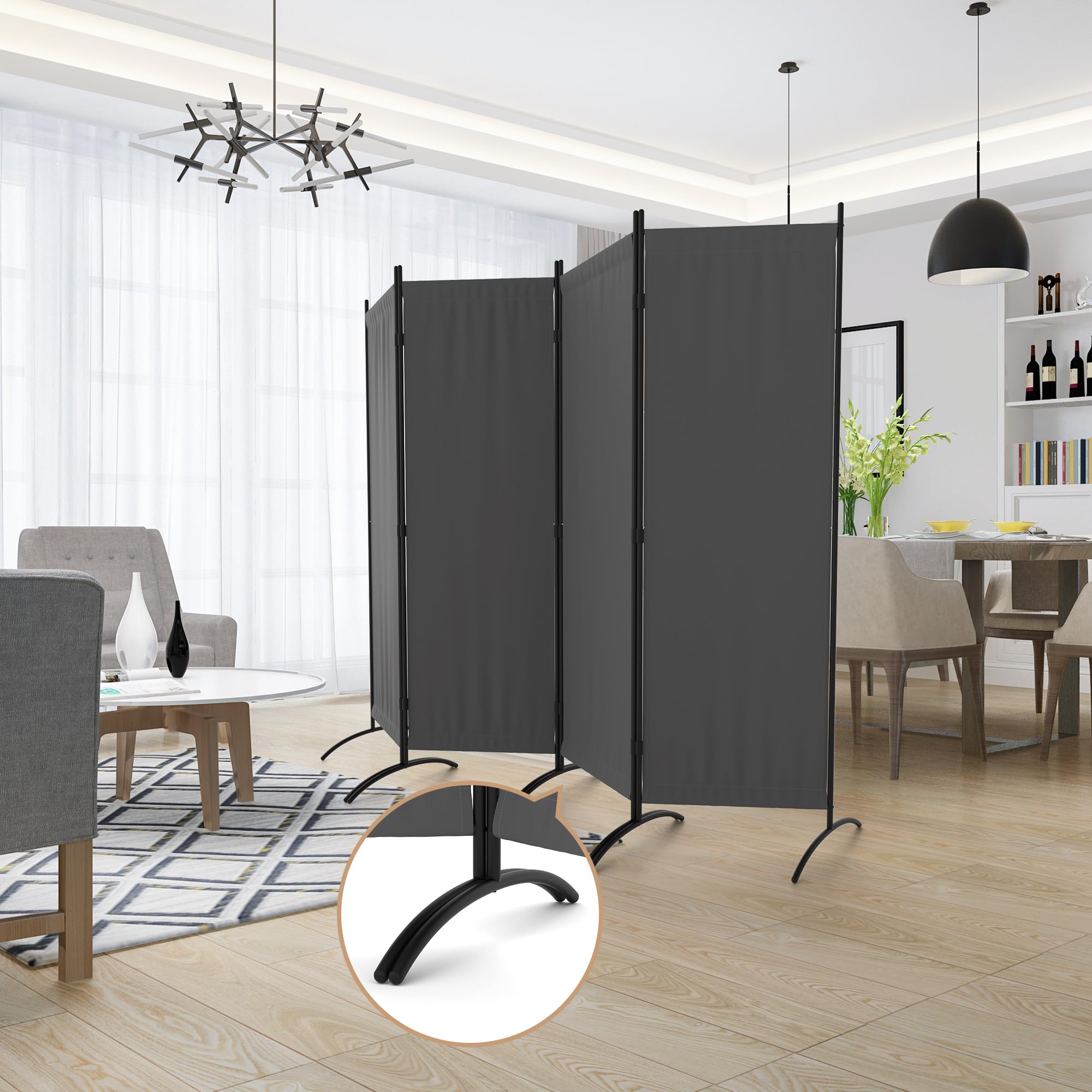 Separador de habitación (gris, 4 paneles)