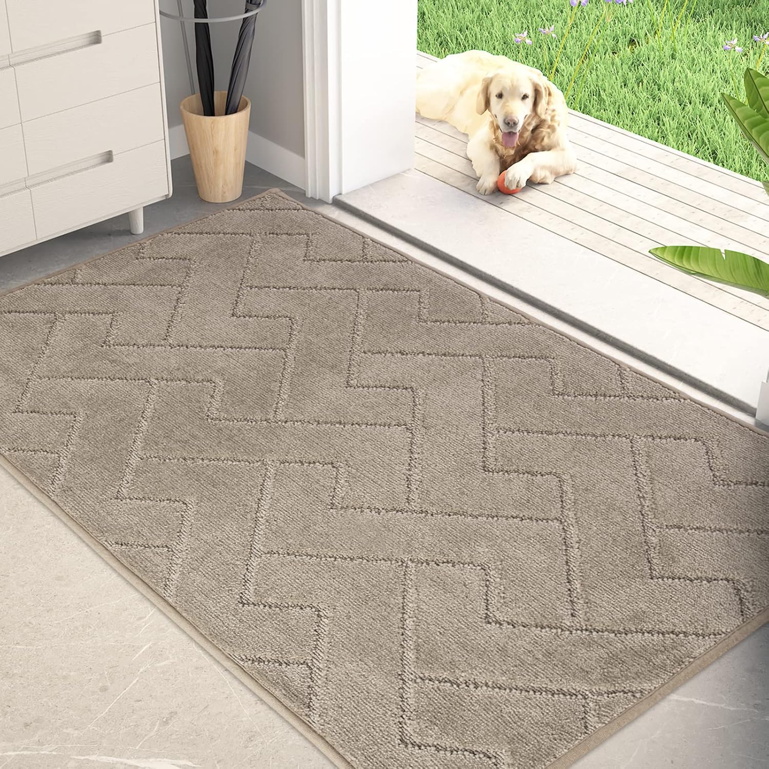 PURRUGS Dirt Trapping Door Mat 32" x 47", Non-Slip Machine Washable Entry Rug, Shoe Scraper, Dog Doormat, Super Absorbent Welcome Mat for Front & Back Door, Muddy Wet Shoes & Paws, Taupe Taupe 32" x 47"