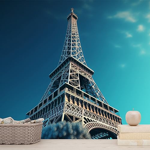 Miniatura 6 de DEKOROS.COM Francia París City - Papel pintado de la Torre Eiffel, gran vista angular con cielo azul, arte mural de pared grande para dormitorio,