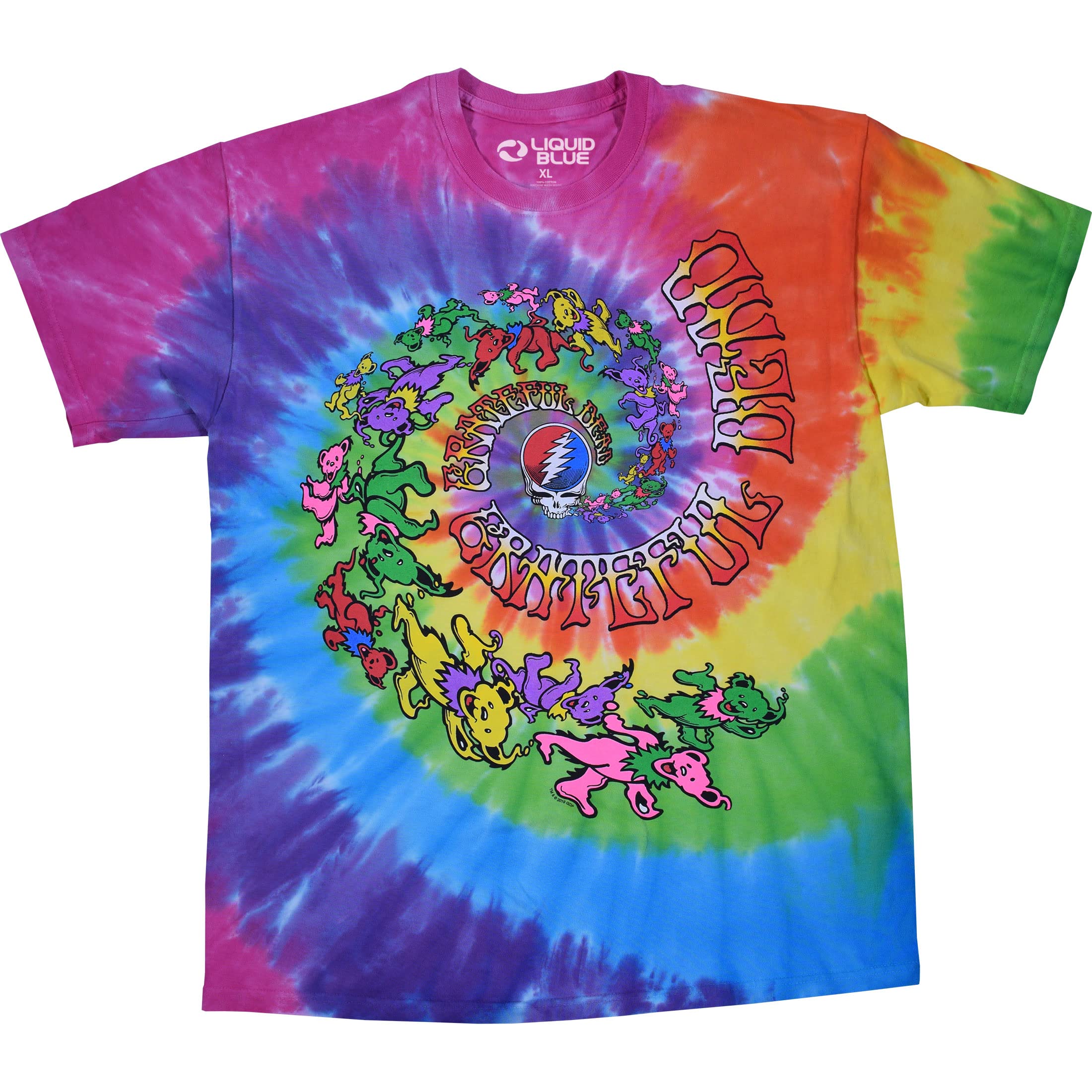 Liquid Blue Unisex's Grateful Dead Spiral Trippy Dancing Bears T-Shirt, Tie Dye, XL