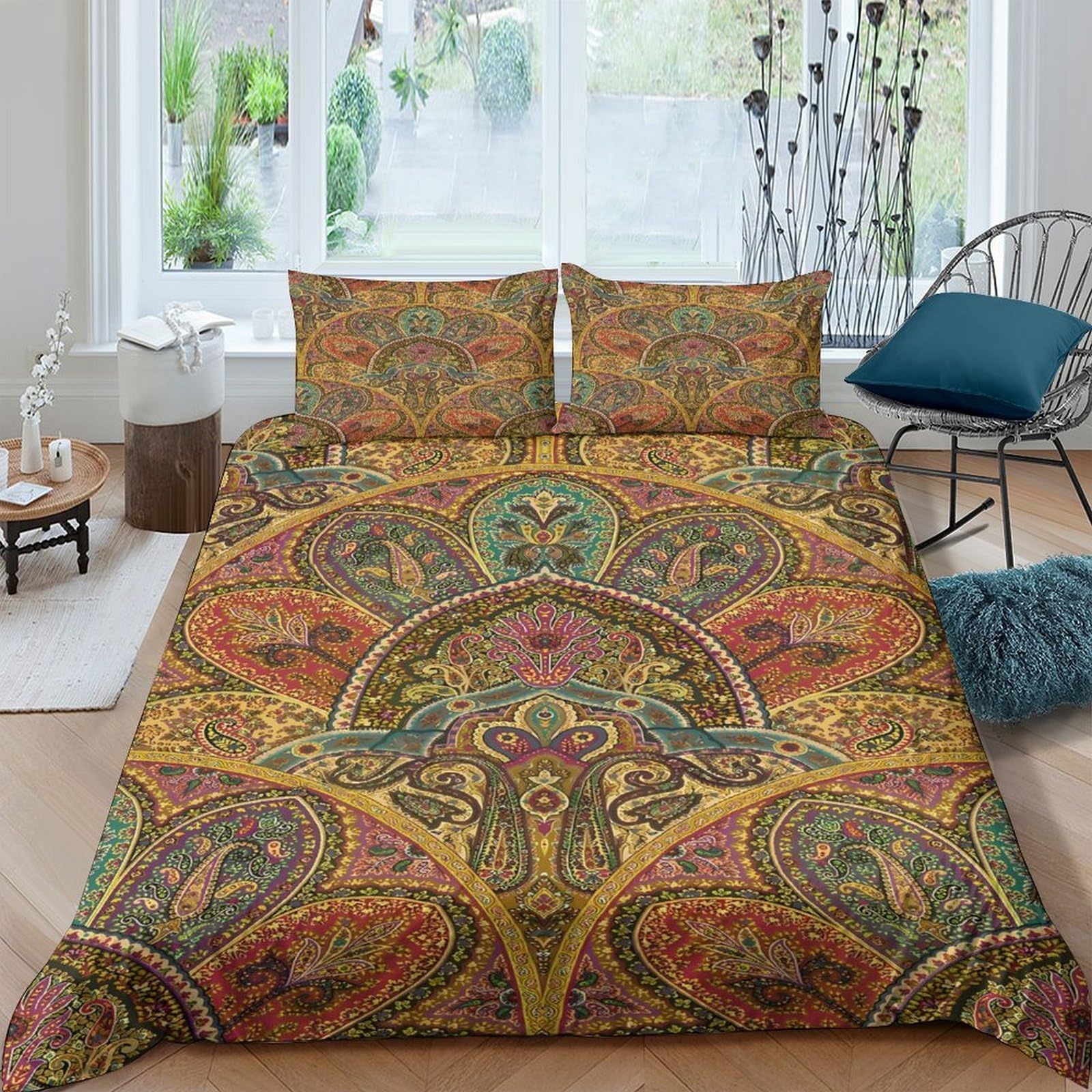 Ctjqhvkz Style-3 3D Printed Bohemian Mandala Fitted Sheet Microfiber Soft Breathable Paisley Mattress Cover Bedroom Decor Single（135X200cm）