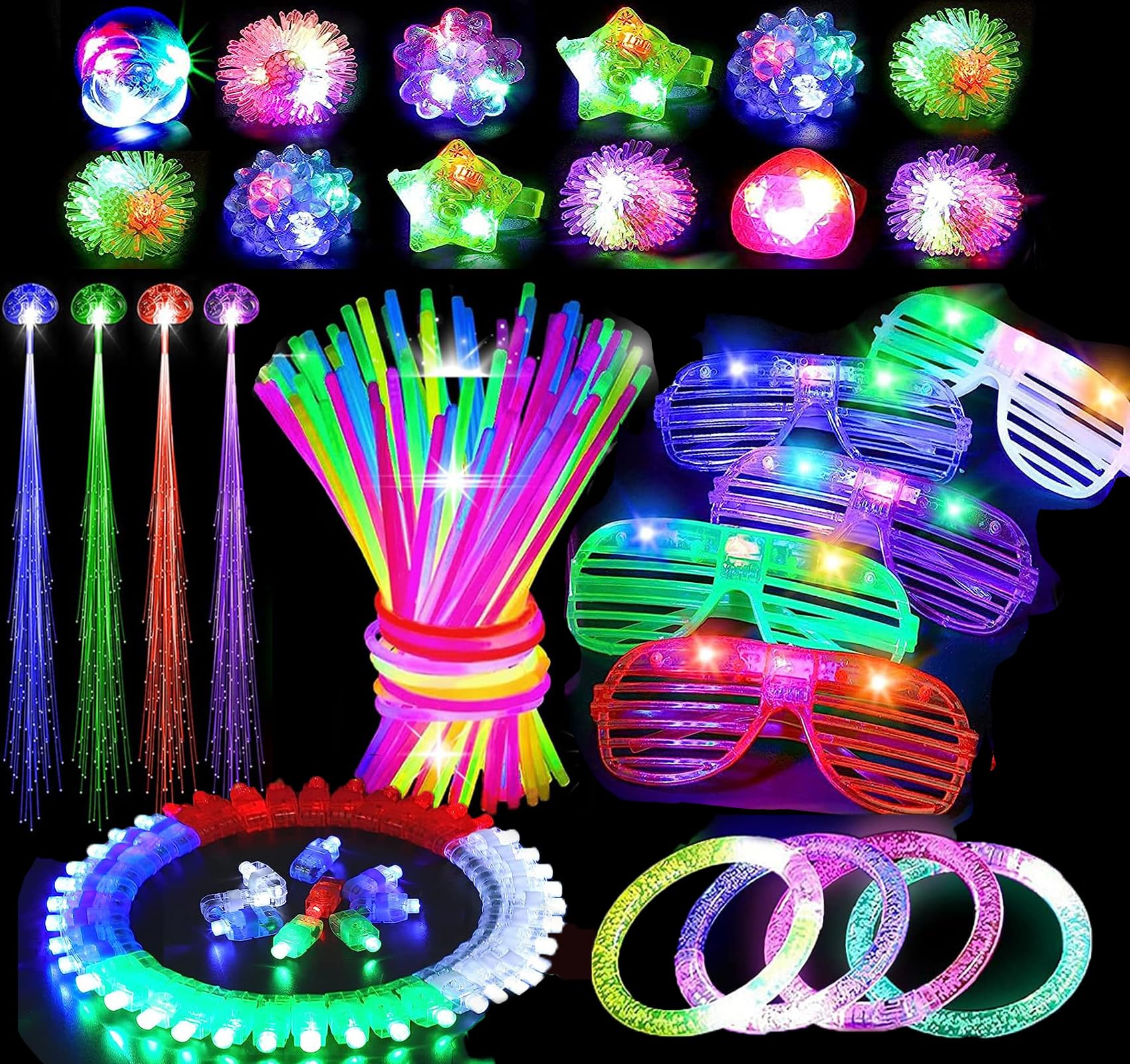 WinuoyangGlow Sticks Party Packs , 86PCS LED Light Up Toys Party Favours Glow In The Dark Party Supplies With Finger Lights,Glow Glasses,Jelly Rings for Halloween Christmas Birthday Party