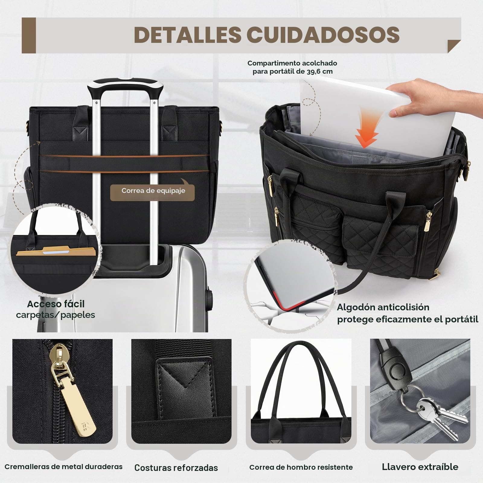 RAINSMORE Bolso Maestra Portátil 15,6 Pulgadas Mujer con Compartimento Térmico Nevera Bolso Universidad Mujer Bolso Trabajo Grande para Oficina Compras