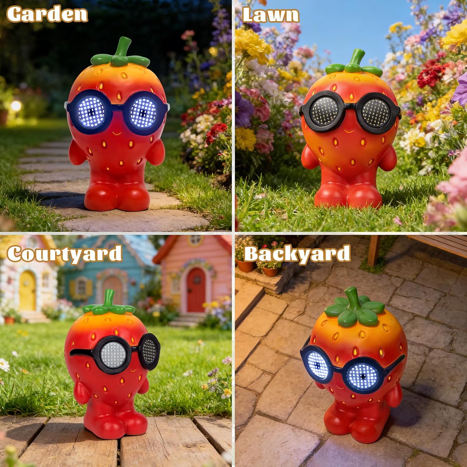 Solar Garden Statue,Cute Outdoor Statue with LED Light, Outdoor Decor for Patio,Balcony,Yard,Lawn Ornament,Birthday Gifts for Mom Grandma (Strawberry)
