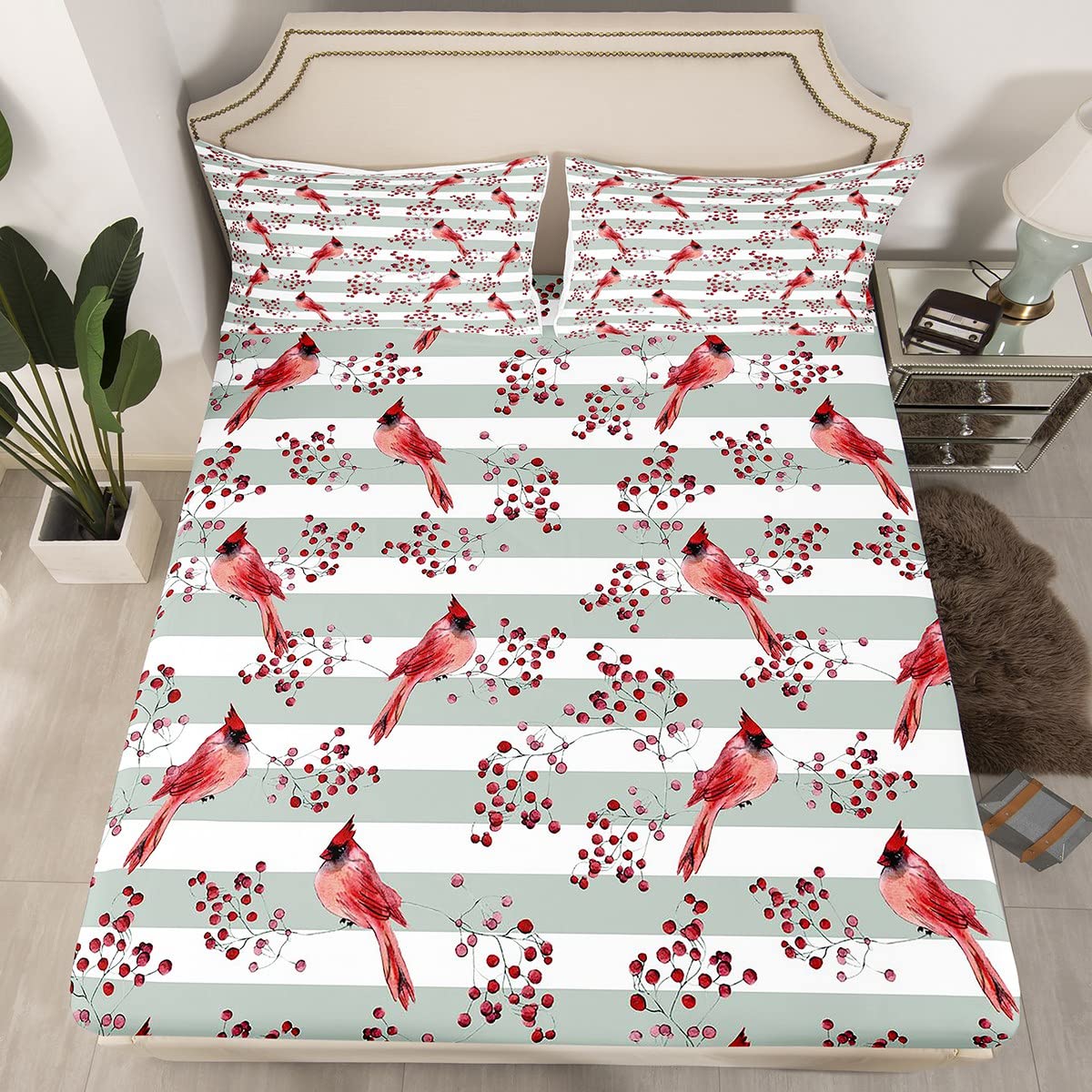 Cardinal Bird Fitted Sheet Queen 